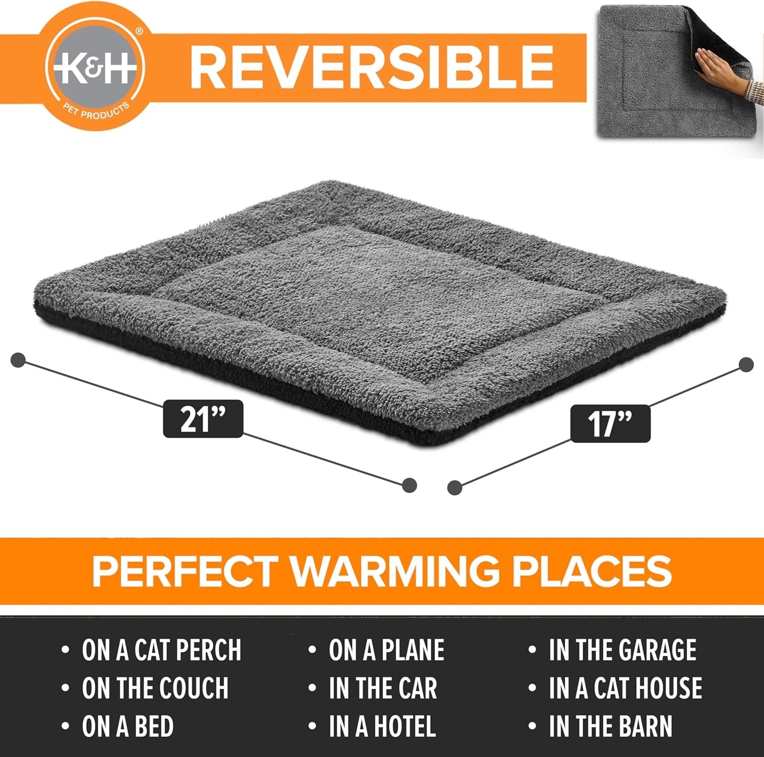 Reversible Heated Cat & Dog Bed Mat - Machine Washable 21x17