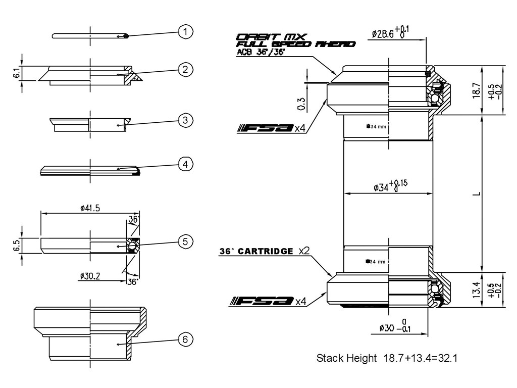 FSA Orbit MX 1-1/8" 34mm Threadless Bike Headset 34mm w/ Top Cap 8 Colors
