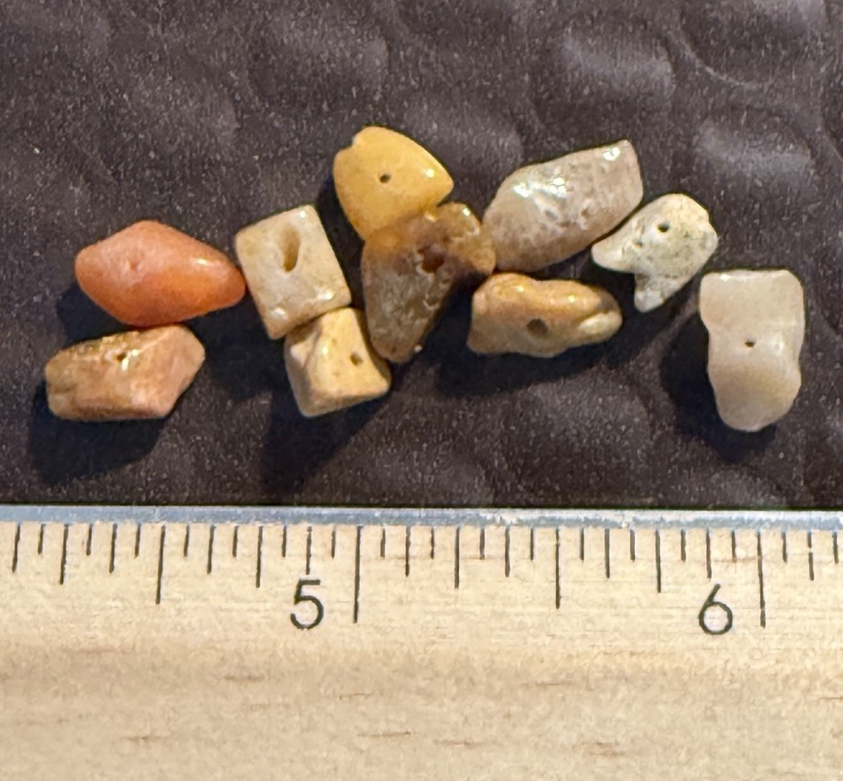(10) Pre-1600 Cherokee Indian Drilled Quartz Stone Beads Brown Orange White