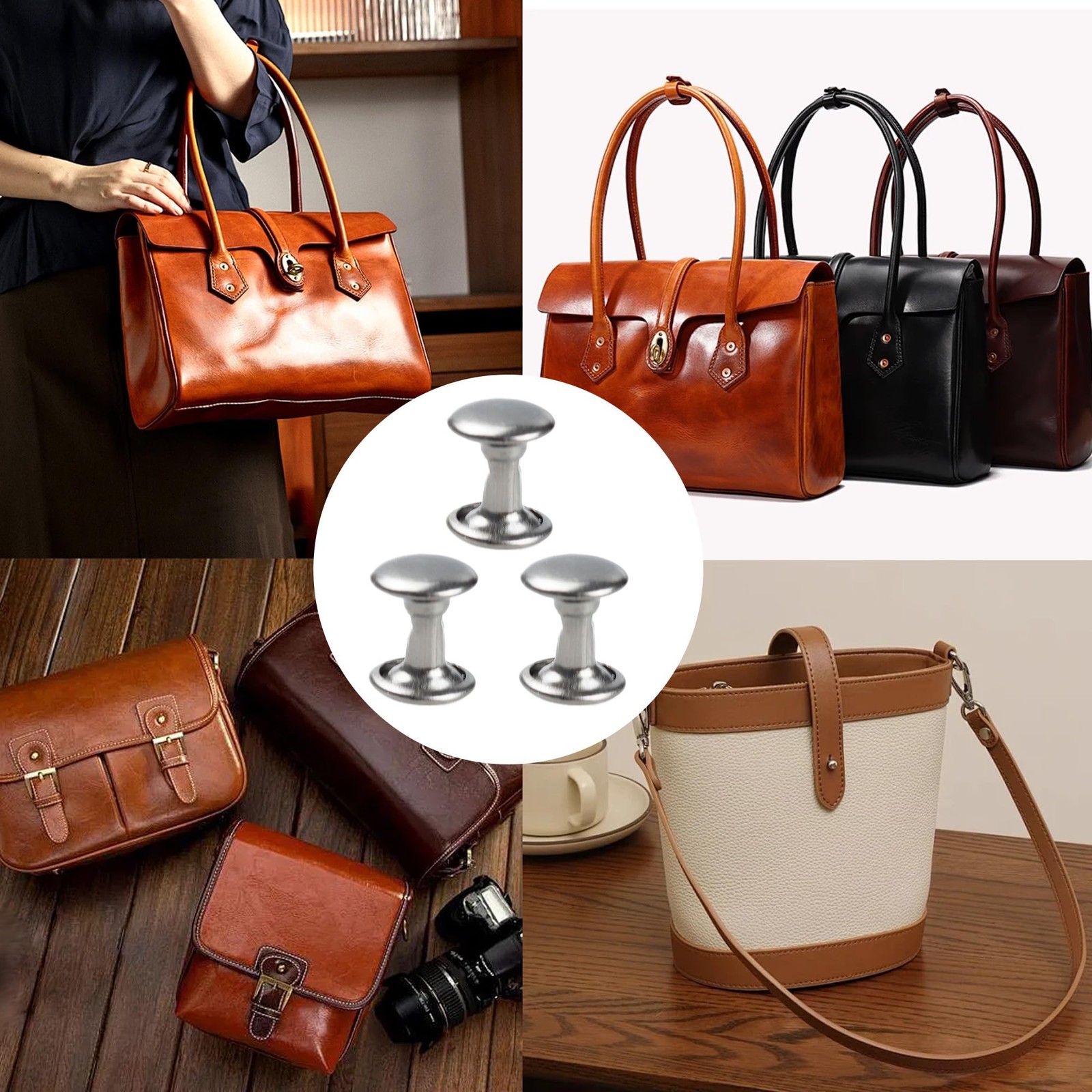 50 Sets 8mm Silver Double Cap Leather Rivets Brass Studs for Crafts & Repai