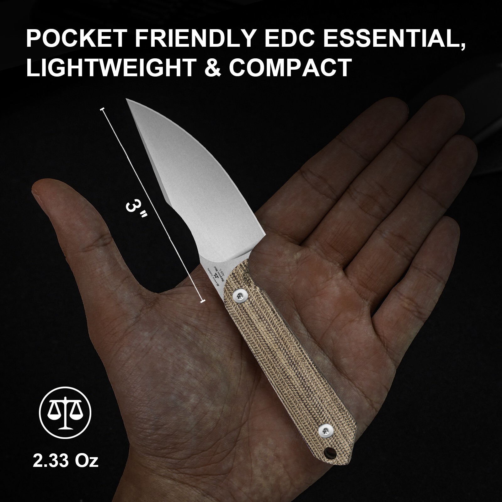 Kizer Mini Harpoon Drop Point Fixed Knife AEB-L Blade Micarta Handle With Sheath