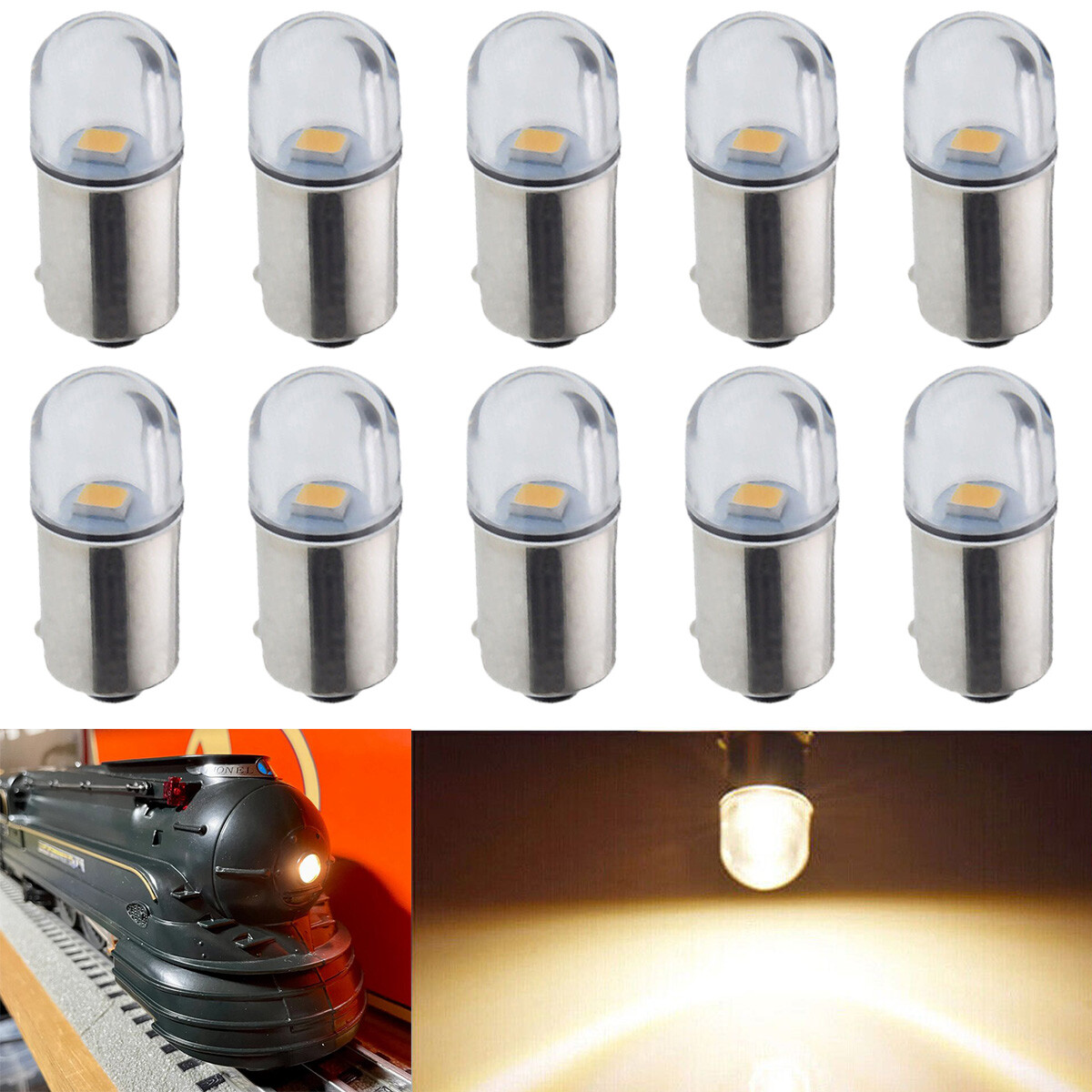 10X 1445 Warm White LED Light Bulbs 18V Bayonet Base bulb for Lionel Trains