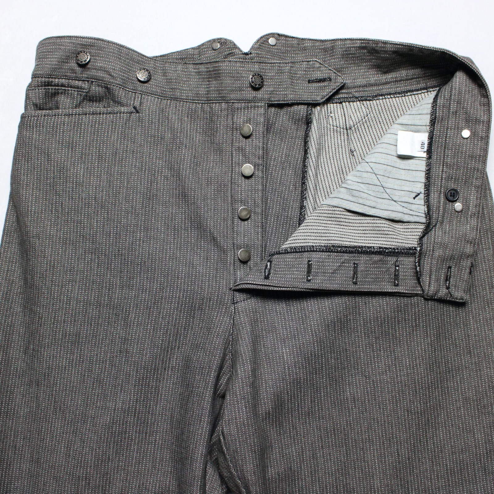 WahMaker Frontier Clothing Warm Gray Striped Cotton Cinch-Back Trousers 40x37.5