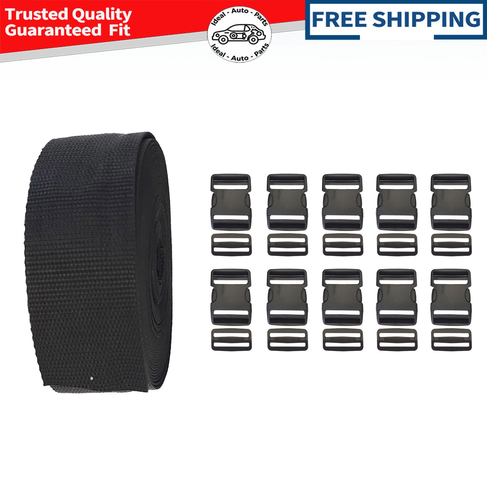 2 Inch/5cm 11 Yards Nylon Webbing Strap w/10 Set Plastic Buckles Side Release