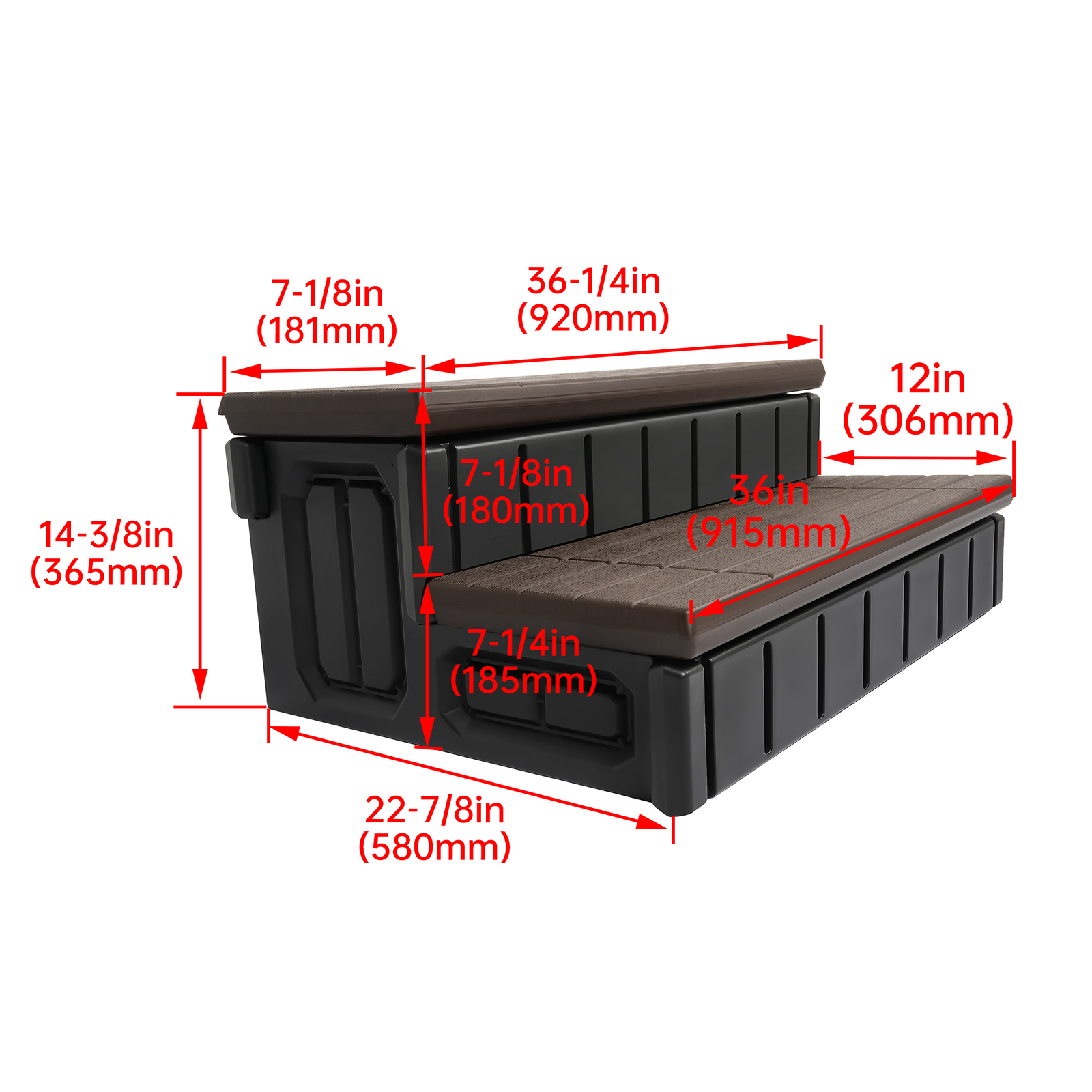 36'' Outdoor Hot Tub Steps with Storage, 2 Stairs Non-Slip Spa Steps Brown+Black