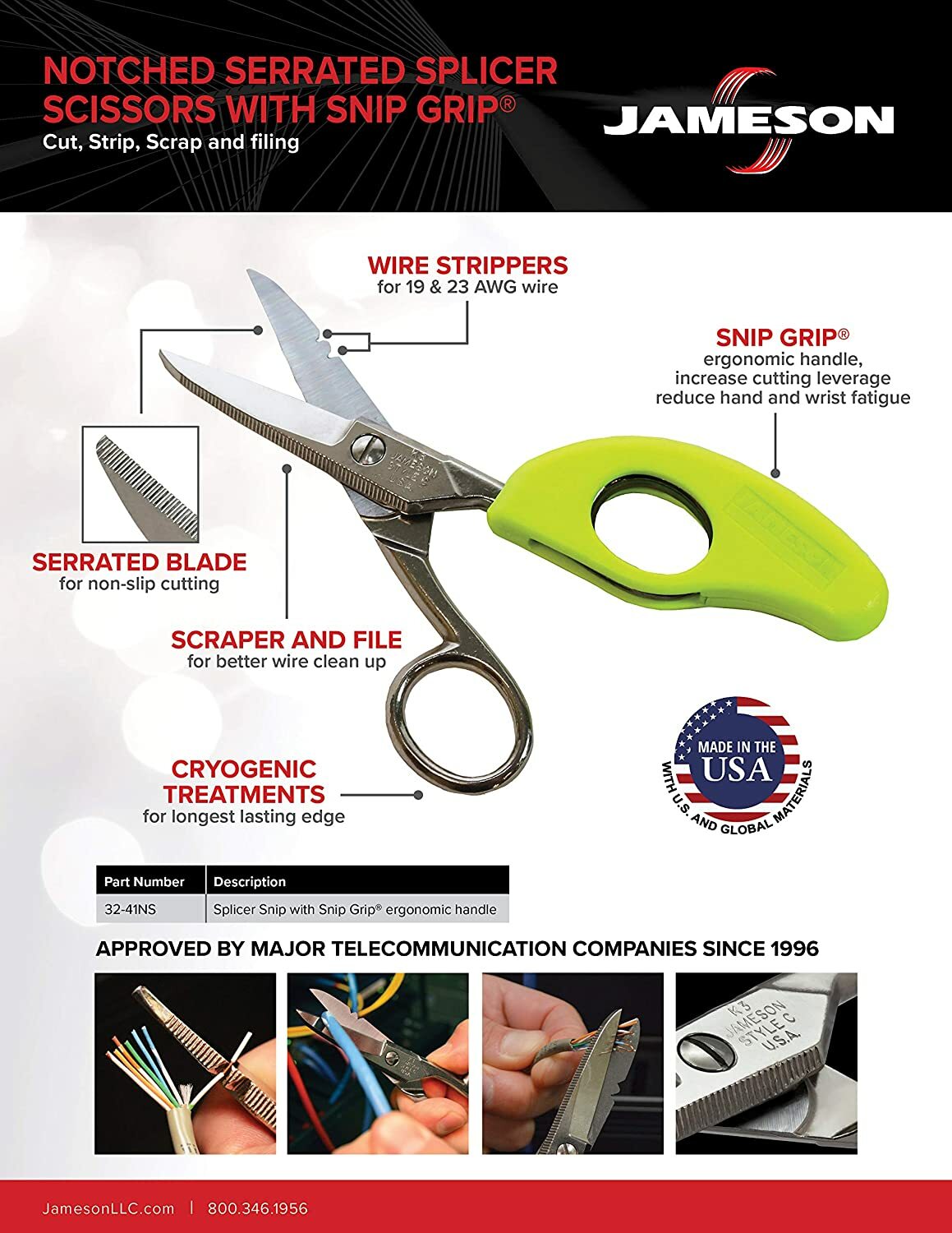 Jameson Electrician Scissors Cutting Stripping Wires Electrical Repair 32-41NS