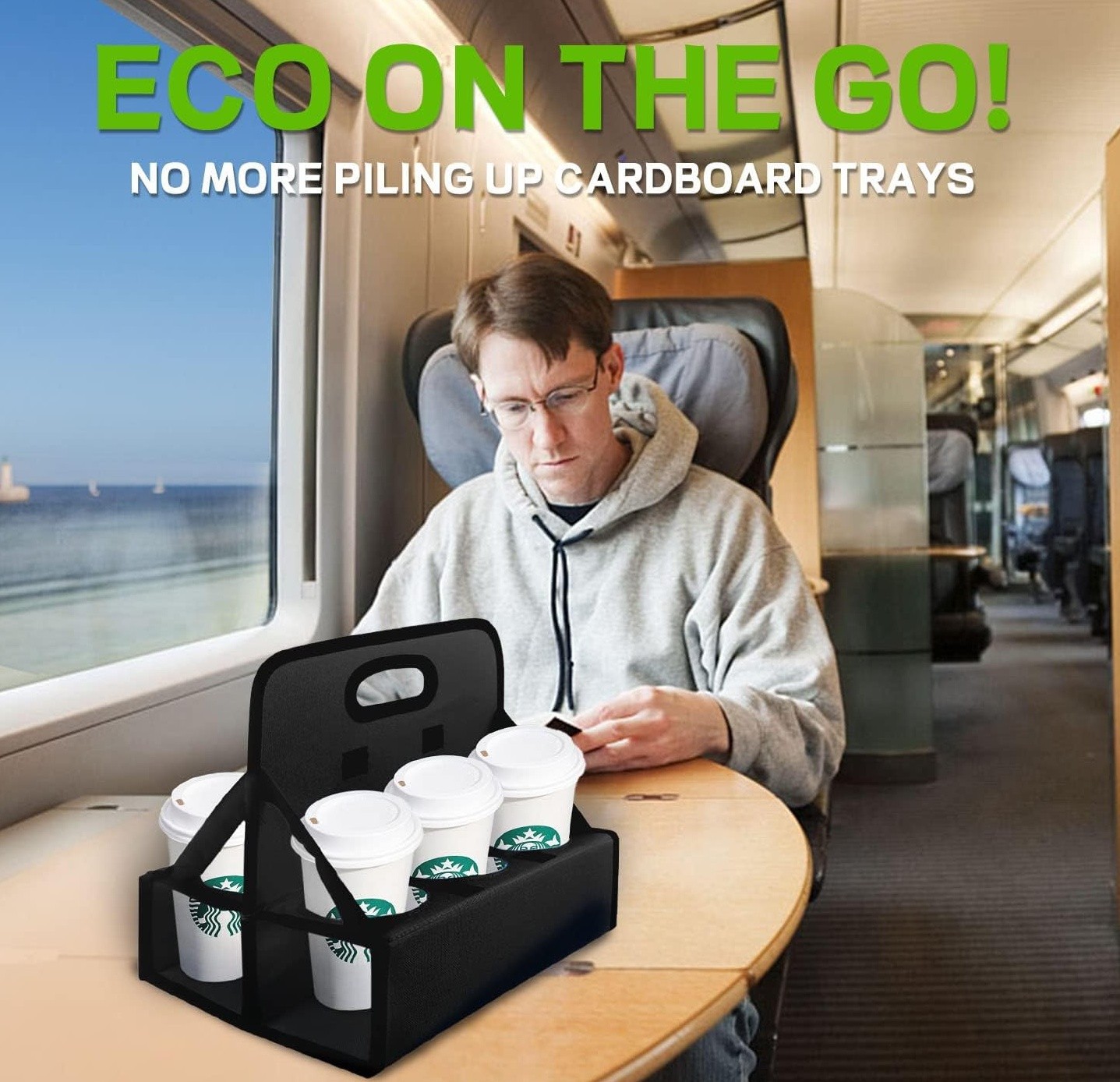 6 Cup Drink Carrier with Handle Foldable Reusable Cup Caddy for Coffee Takeou