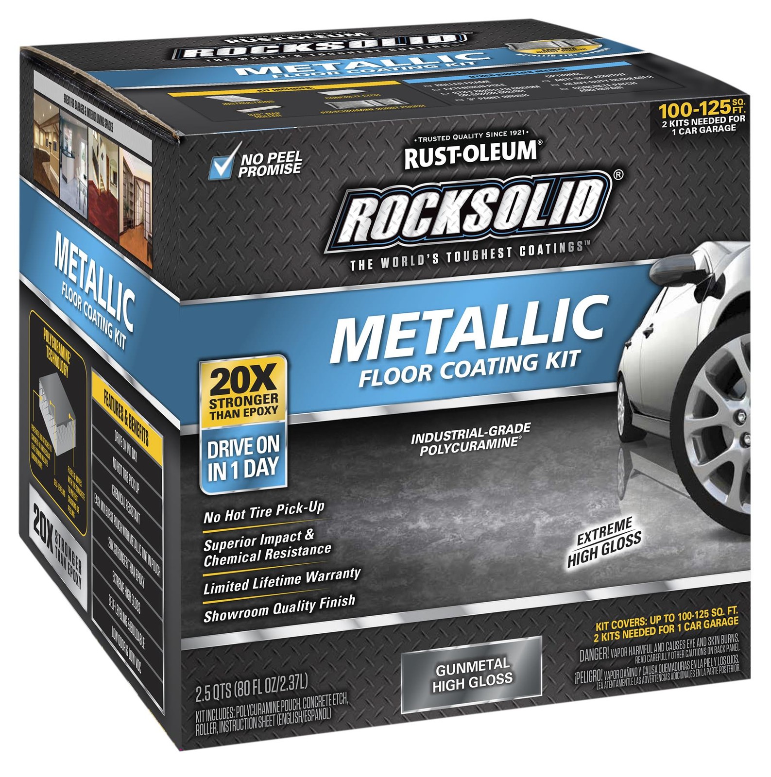 RockSolid Metallic Floor Coating Kit, Gun Metal, High Gloss, 80 Oz - 299743