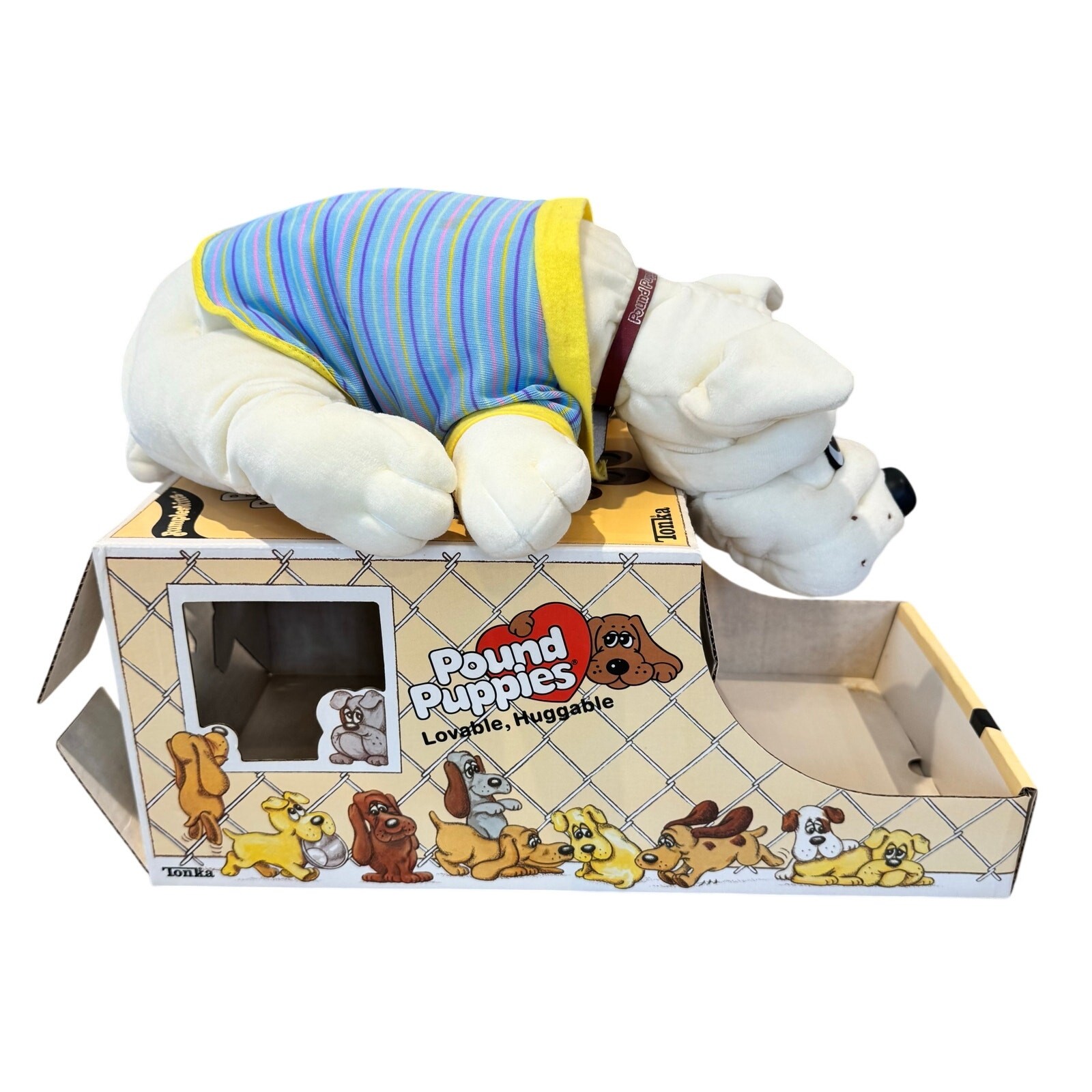 Vintage 1986 Tonka Pound Puppies White Puppy w/ Shirt Collar #7817 In Box Retro