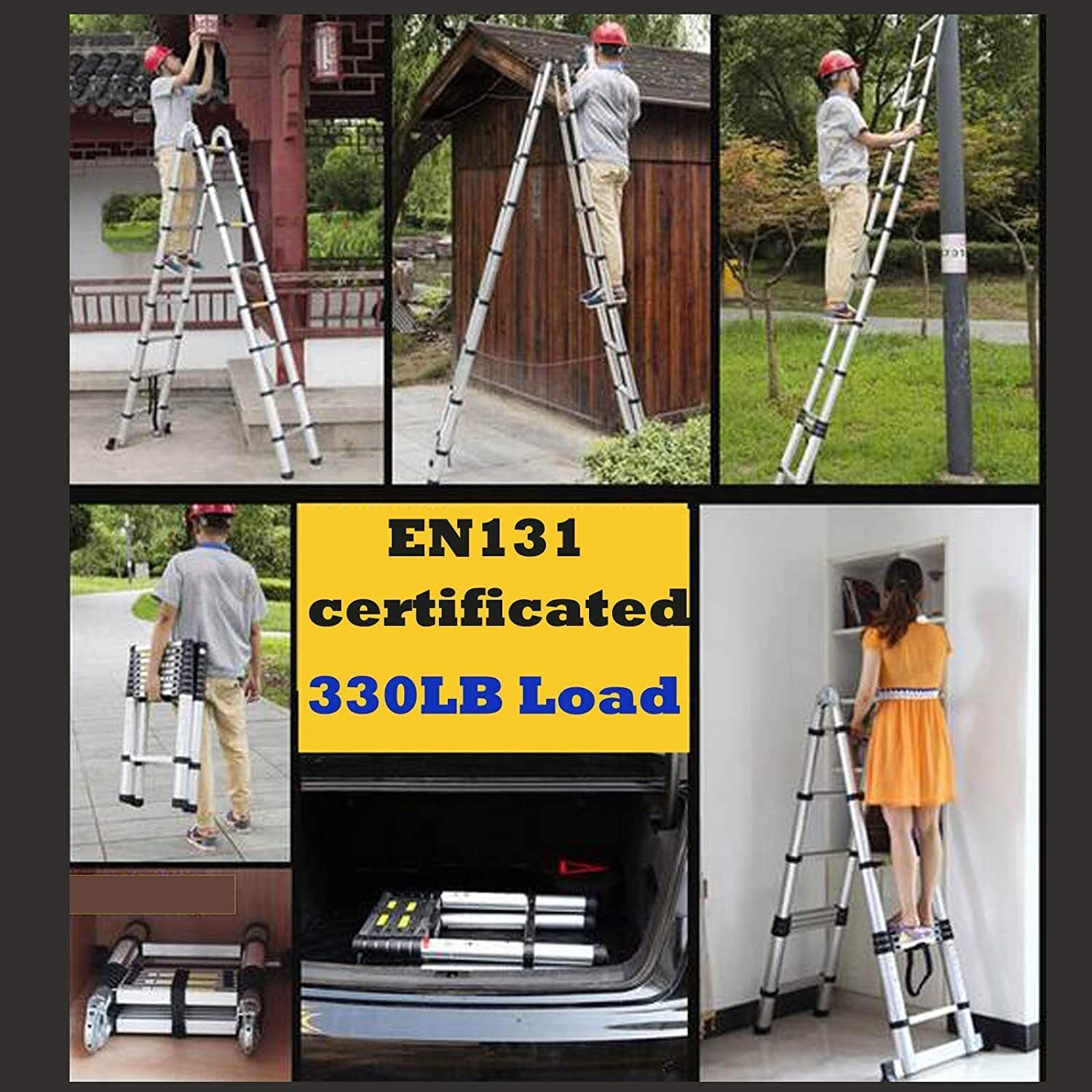 16.5FT Heavy Duty Multi-Purpose Aluminium Telescopic Ladder Extendable A-Frame