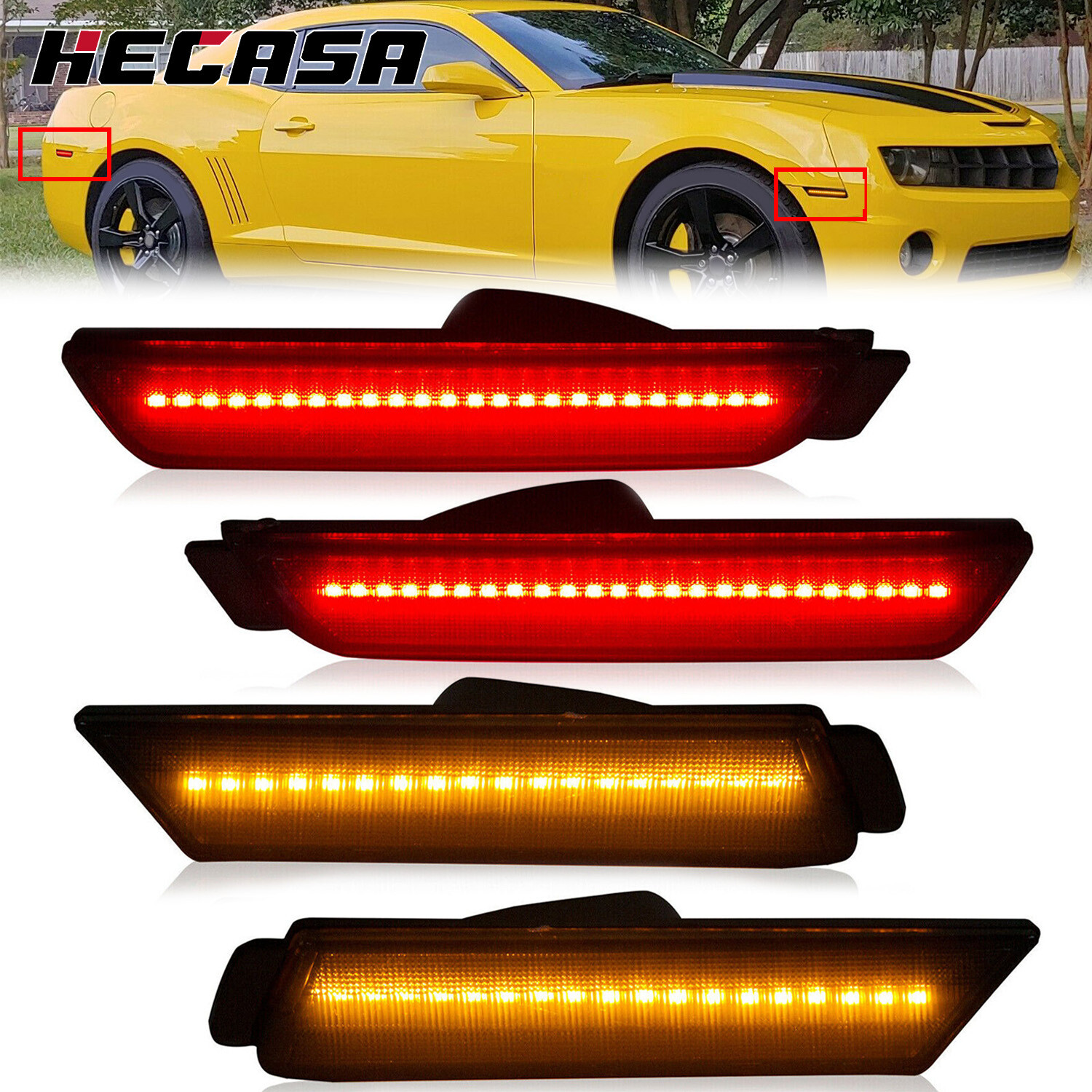 4PCS LED Front Rear Side Marker Lights For 2010-2015 Chevy Camaro SS LT ZL1 LS