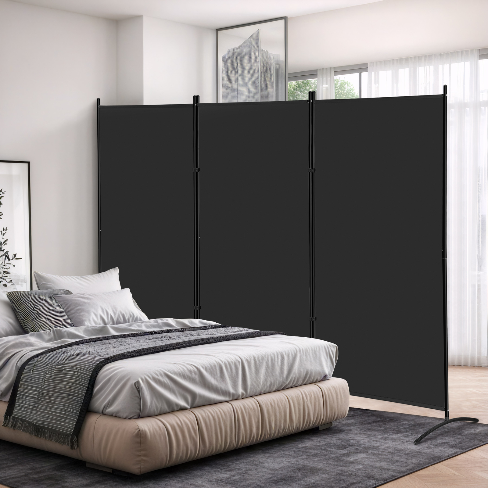 3 Panel Room Divider 6 FT Tall Folding Privacy Screens Partition Separator Black