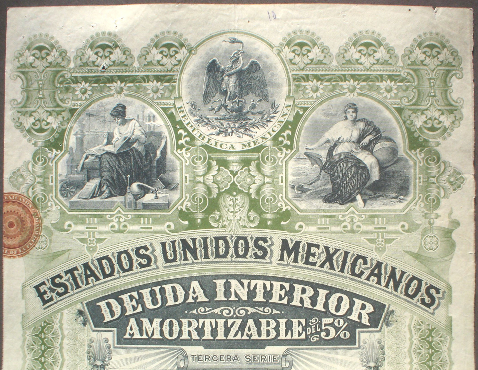 Mexico ESTADOS UNIDOS MEXICANOS BONDS 5%, £100, 1898 uncancelled