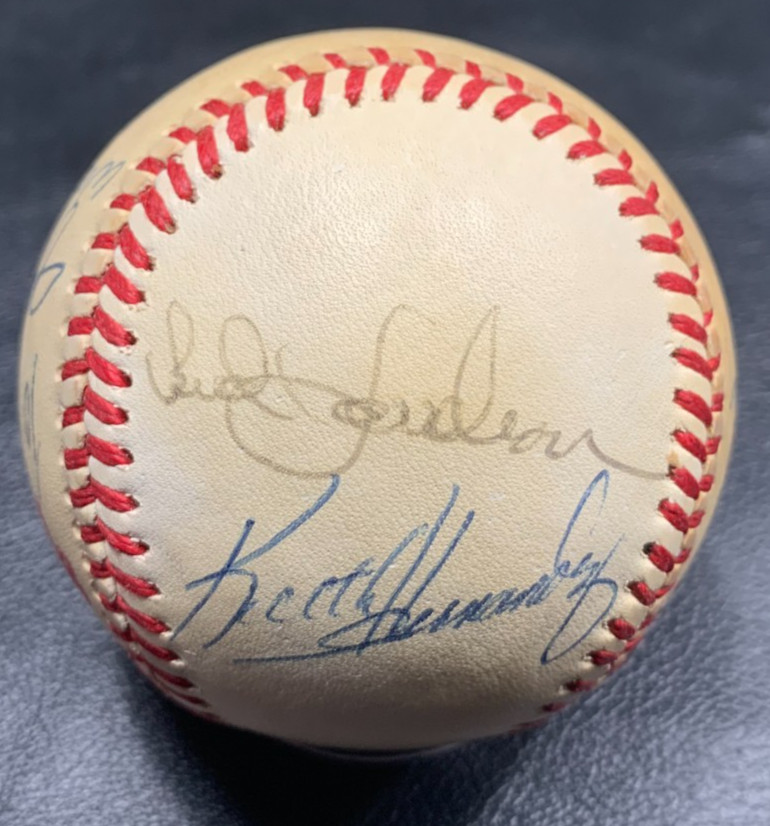 1986 NY METS SIGNED Official World Series BASEBALL SIGNED 5 PLAYERS + Harrelson