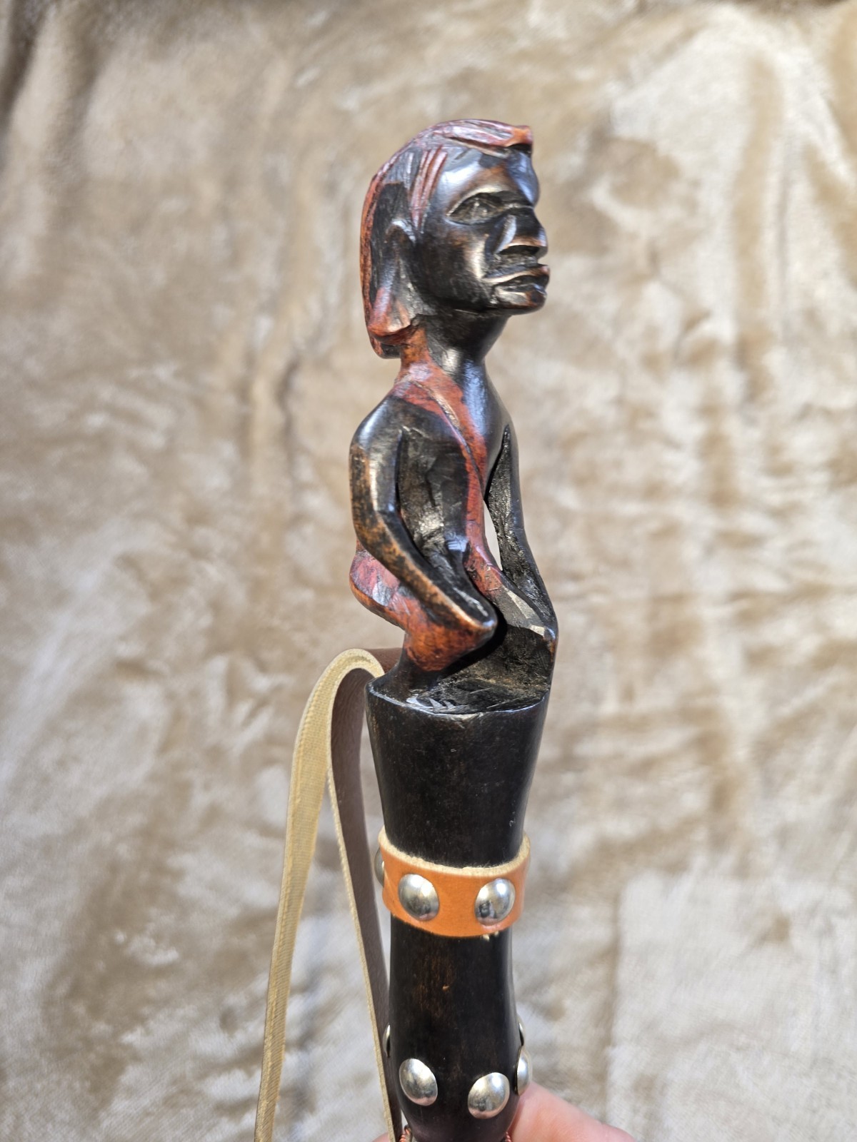 Antique Hand-Carved African Tribal Fly Whisk with Handle