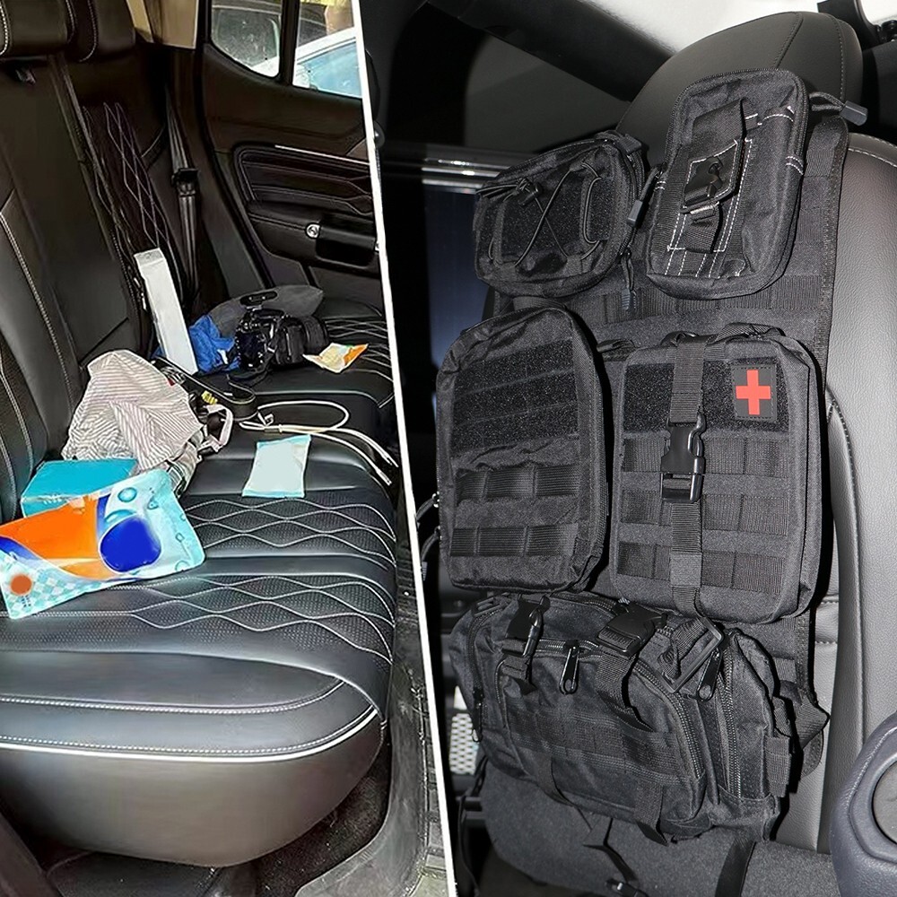 Universal Tactical Vehicle Seat Back Organizer with 5 Detachable Molle Pouch
