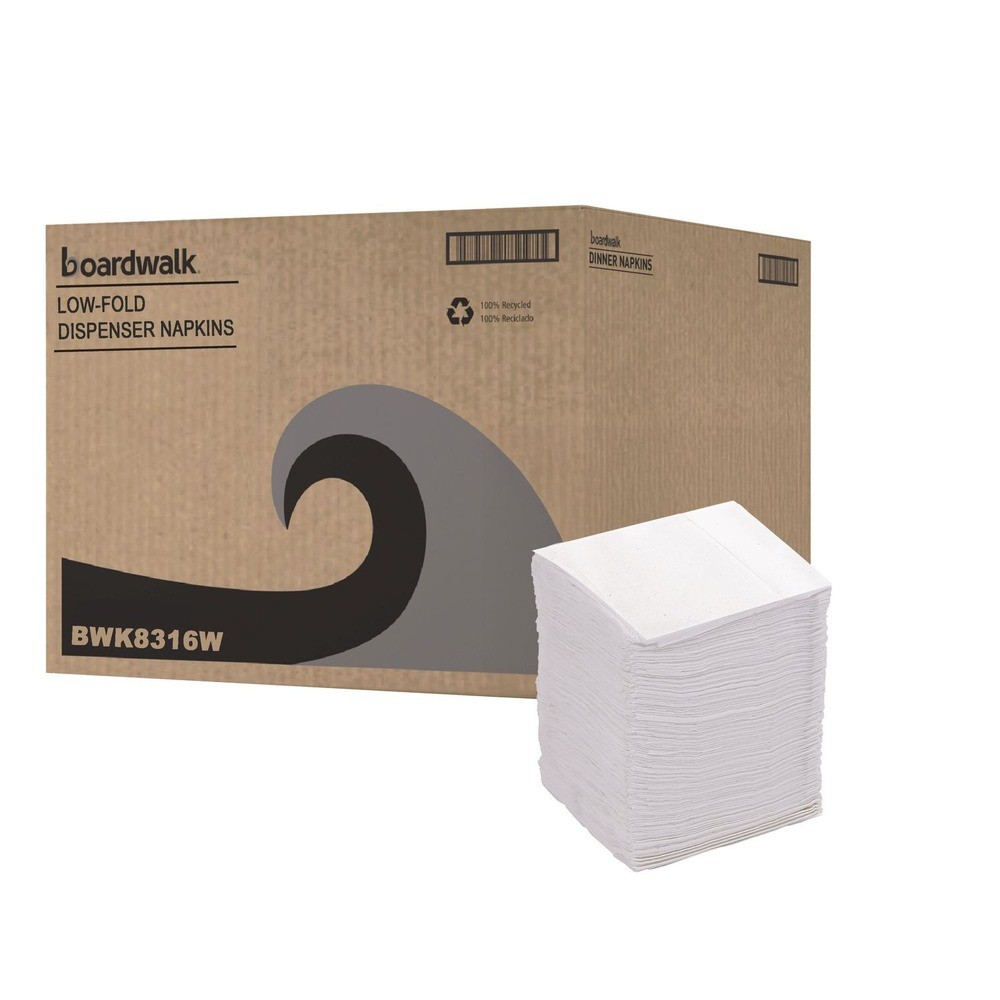Boardwalk 8316W 7" x 12" 1-Ply Low-Fold Dispenser Napkins - White (8000/CT) New