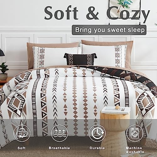 Size Comforter Set- 7 Pieces Boho Bed in a Bag, Western Bedding Set King Brown
