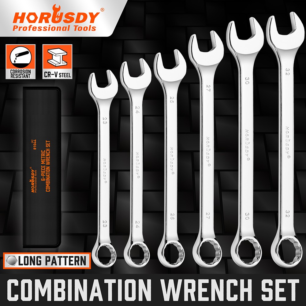 6PC Large Wrench Set with Rolling Pouch 23, 24, 26, 27, 30, 32mm 12 Point 15°