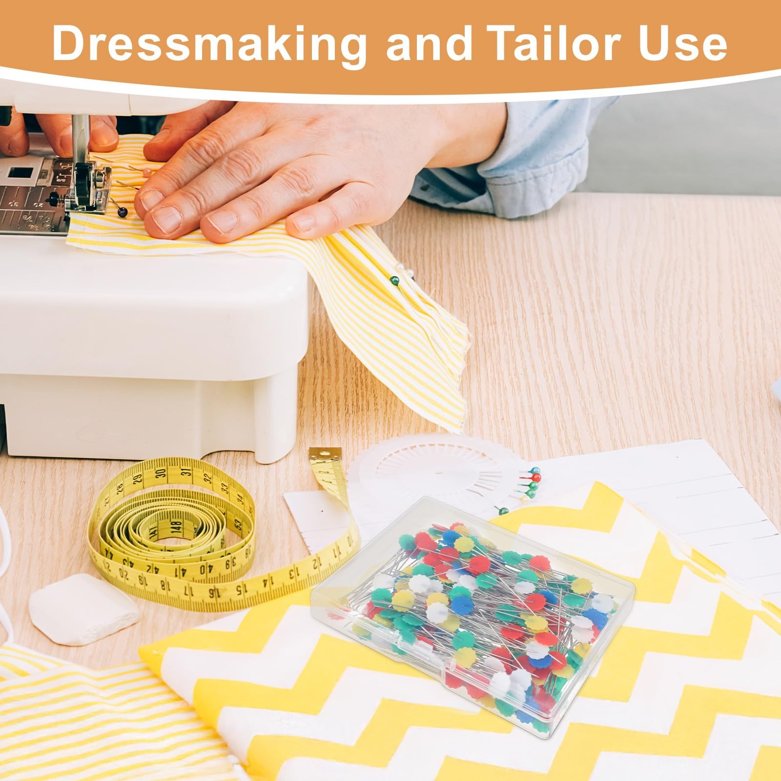 200 PCS Flat Head Sewing Pins Straight Pins with Colored Flower Heads Quilting P