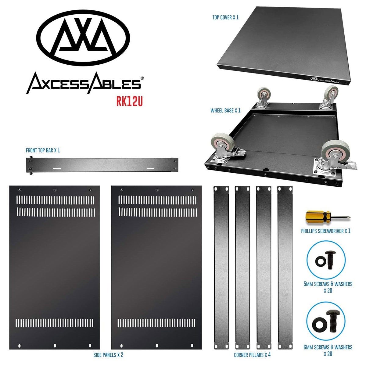 Axcessables 12U 19-Inch AV Rolling Equipment Rack Cabinet with Locking Wheels