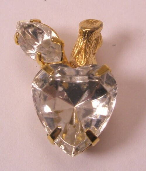 5/8" Heart Shaped Apple White Rhinestone Quality Vintage Tie Tack Lapel Pin r55