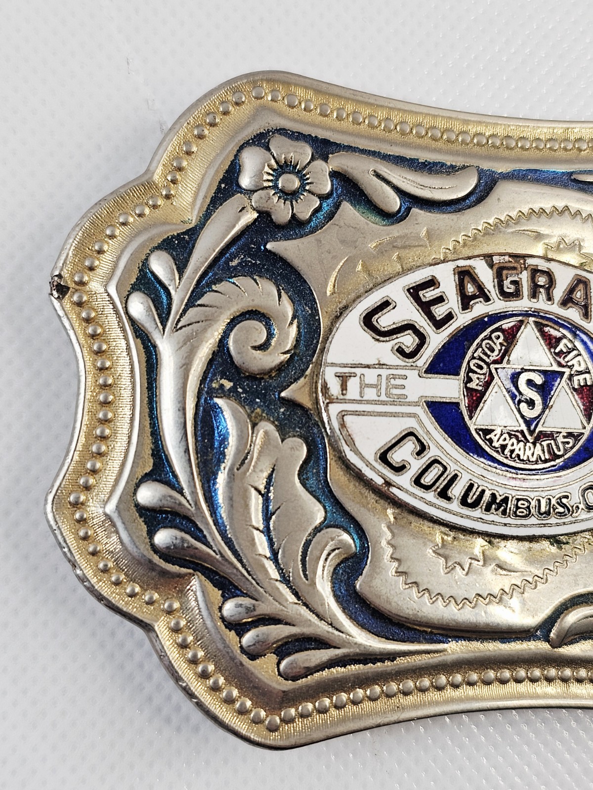 Seagrave Co Columbus Ohio Belt Buckle Motor Fire Apparatus Southwestern Floral
