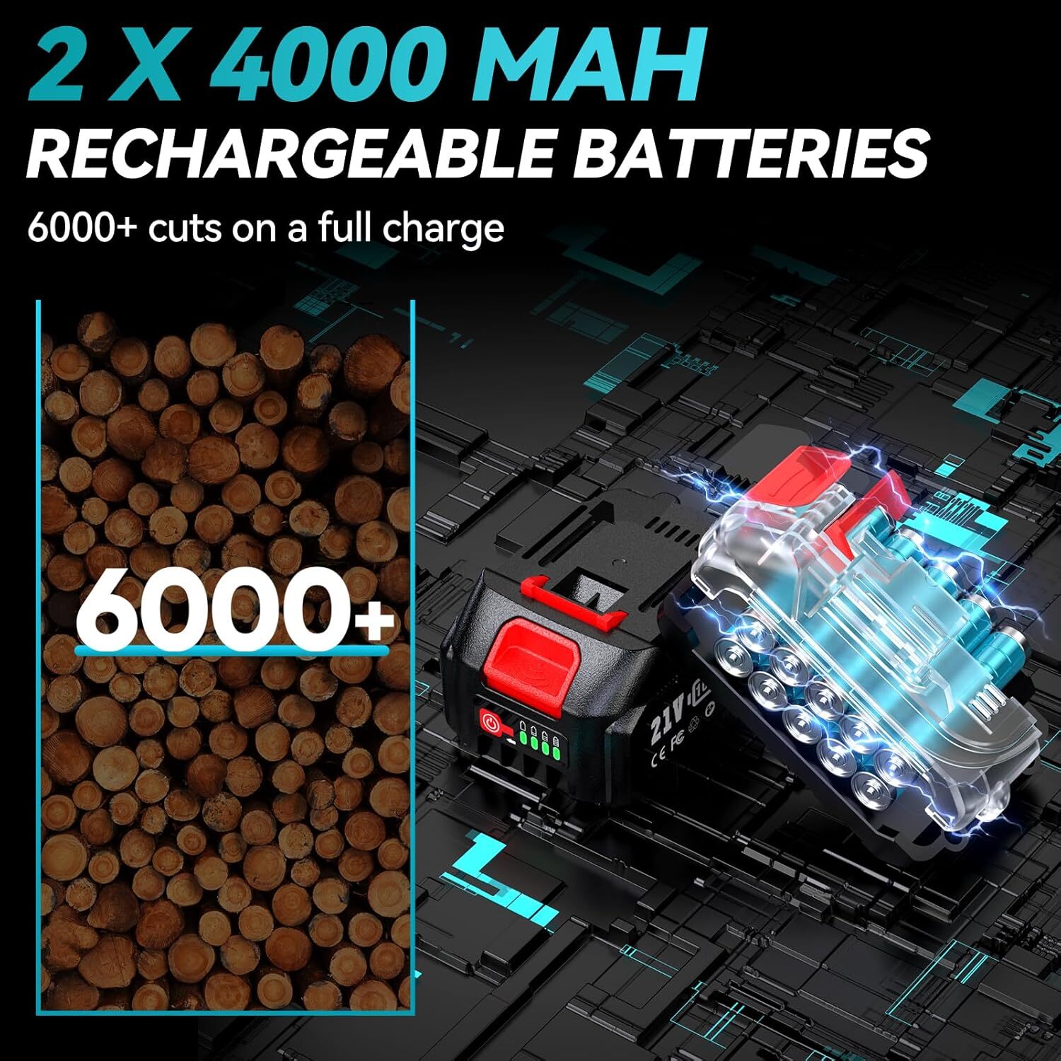 Seesii 2-in-1 Cordless Pole Pruning Shears, 15Ft Reach Brushless 2x4.0A Battery