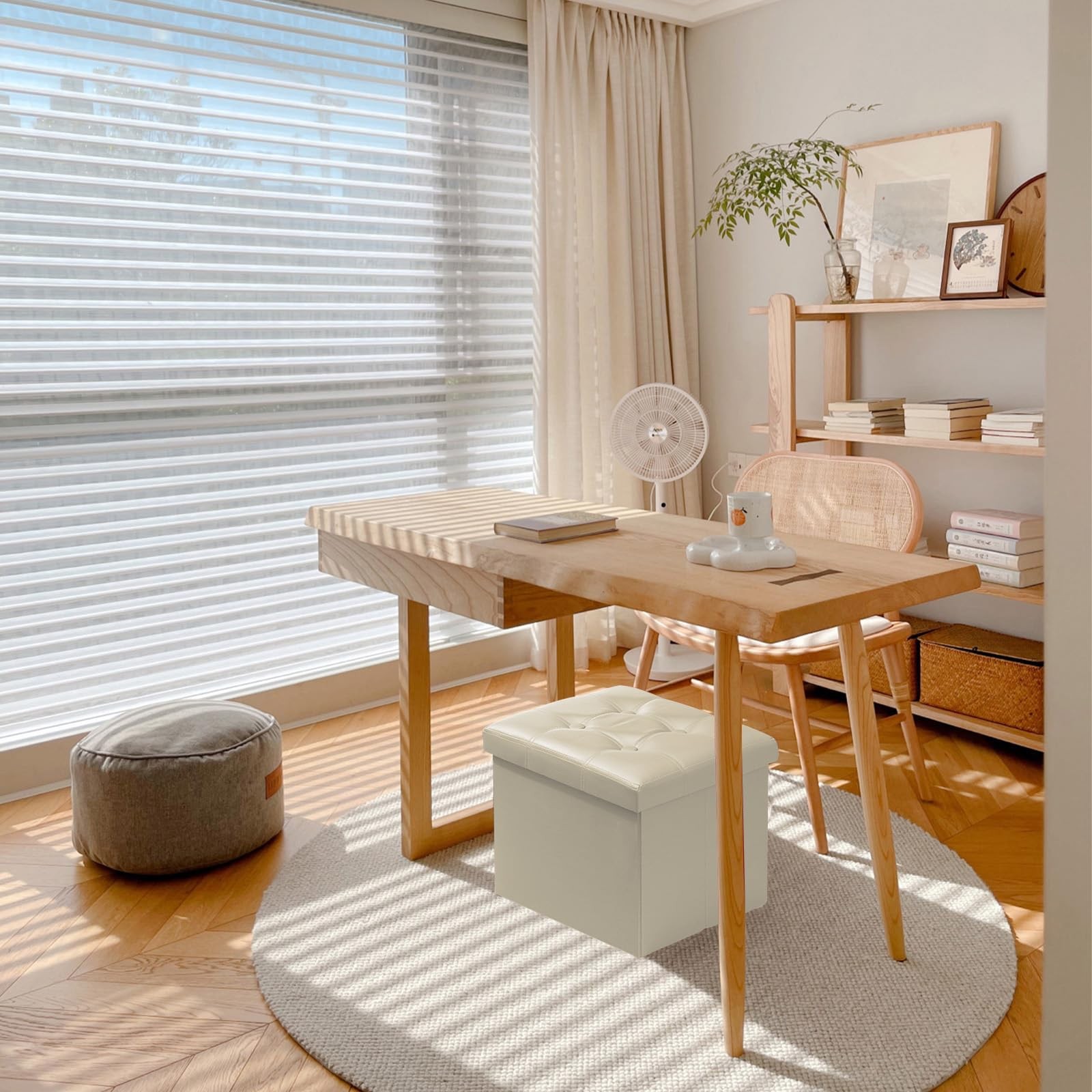 Storage Ottoman Foot Rest Stool 17 Inch Folding Leather Footstool Bench Short Be