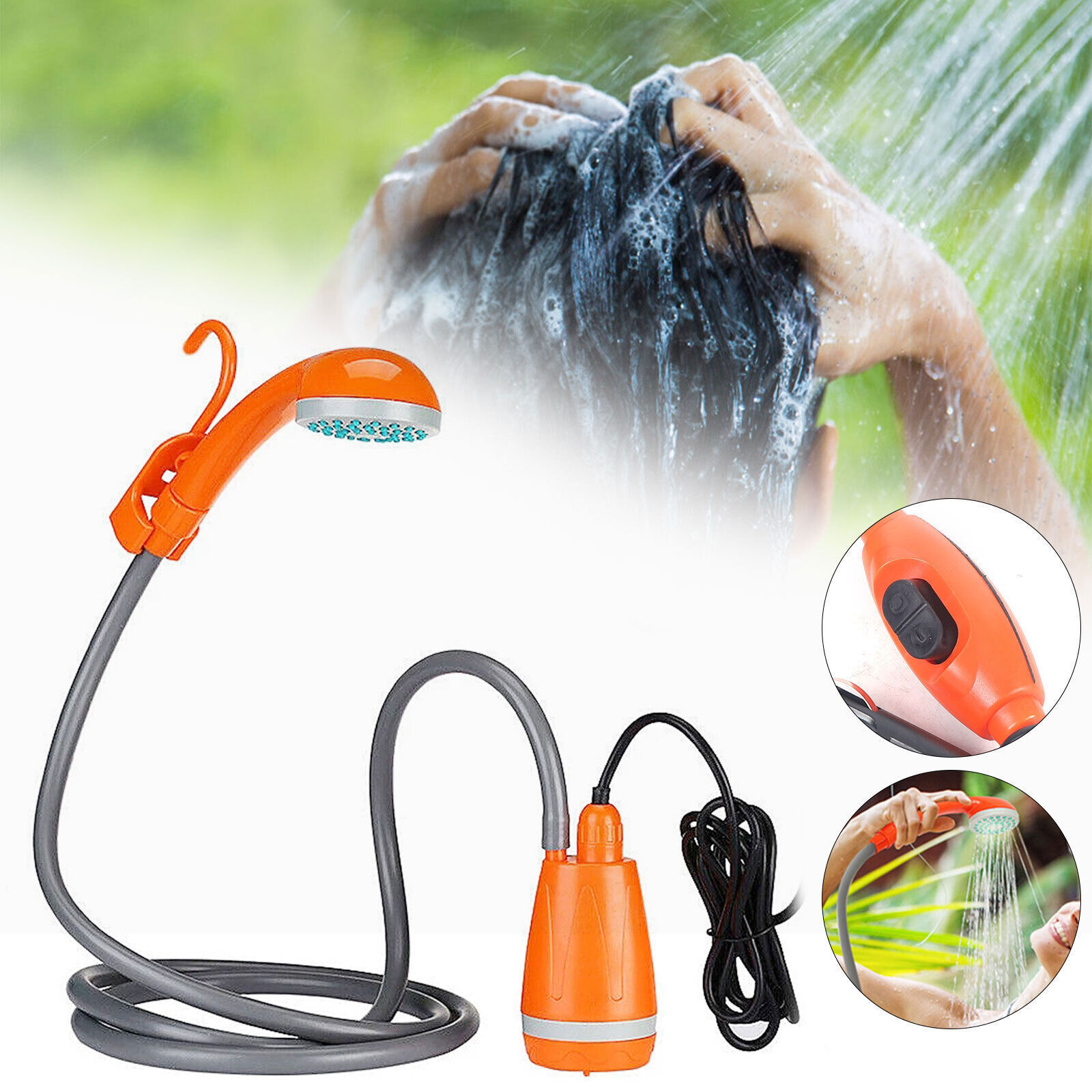 62W 12V Portable Outdoor Shower Head Water Pump Camping Hiking