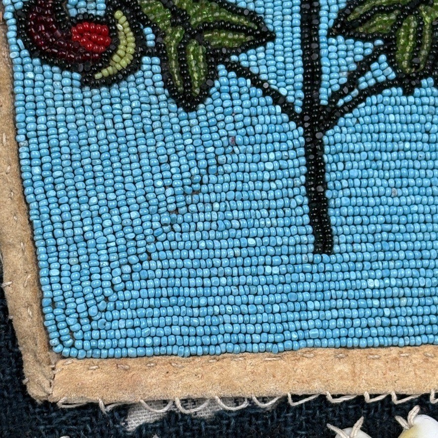 Antique Native American Wool Vest w Old Beaded Detail Cloth Lining Conch Shells