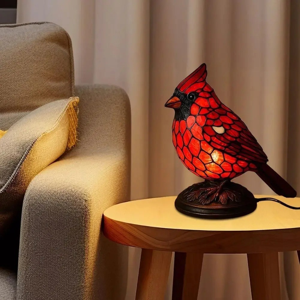 Cardinal Lamp Red Resin Birds Night Light Handmade Resin Table Lamp W/batteries