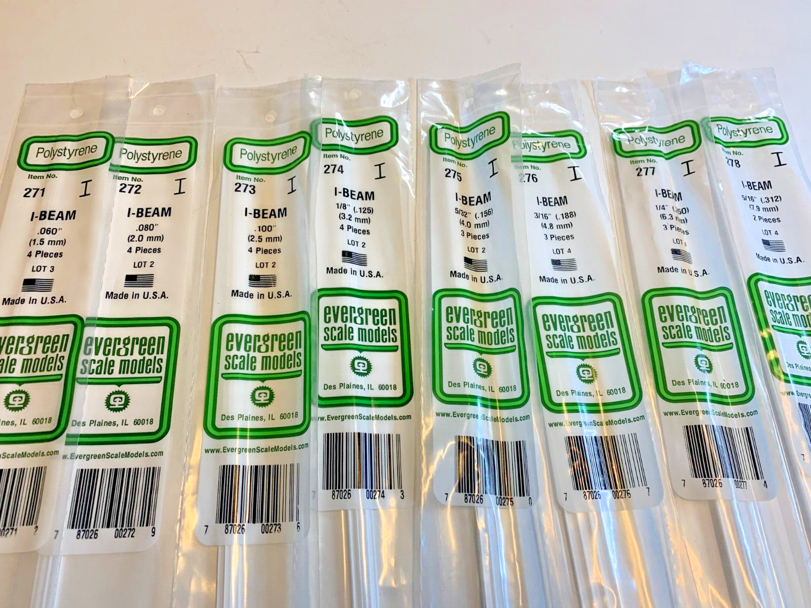 Evergreen Styrene I Beam Rod Strip Lot 9 Packages Sizes Girders HO 1/25 G Scale