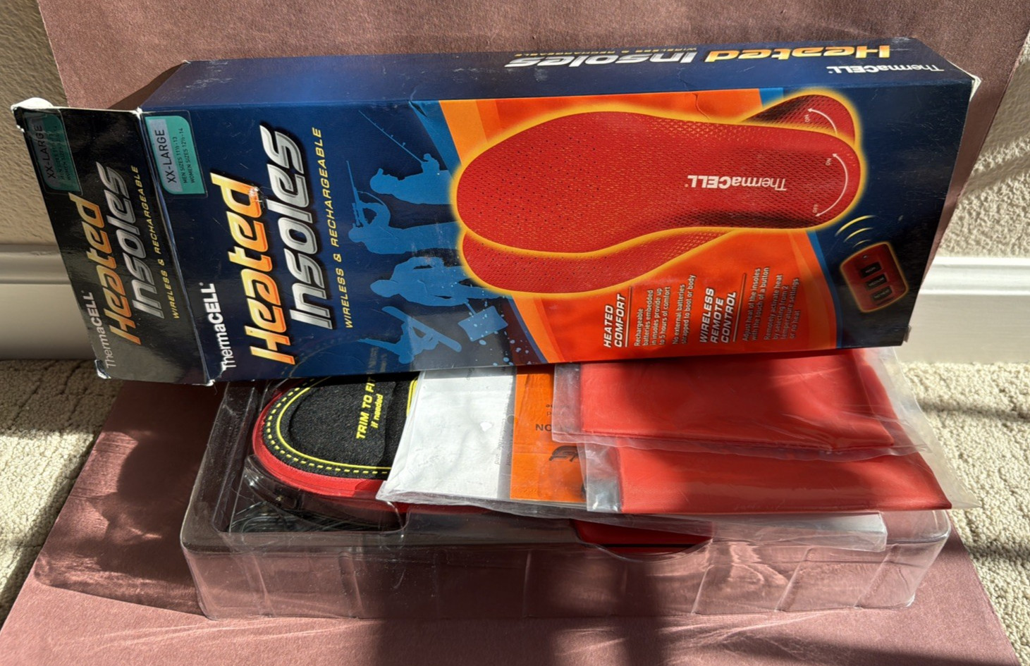 ThermaCELL Heated Insoles REMOTE CONTROLLED XX-LARGE Men 11 1/2-13 W 12 1/2-14
