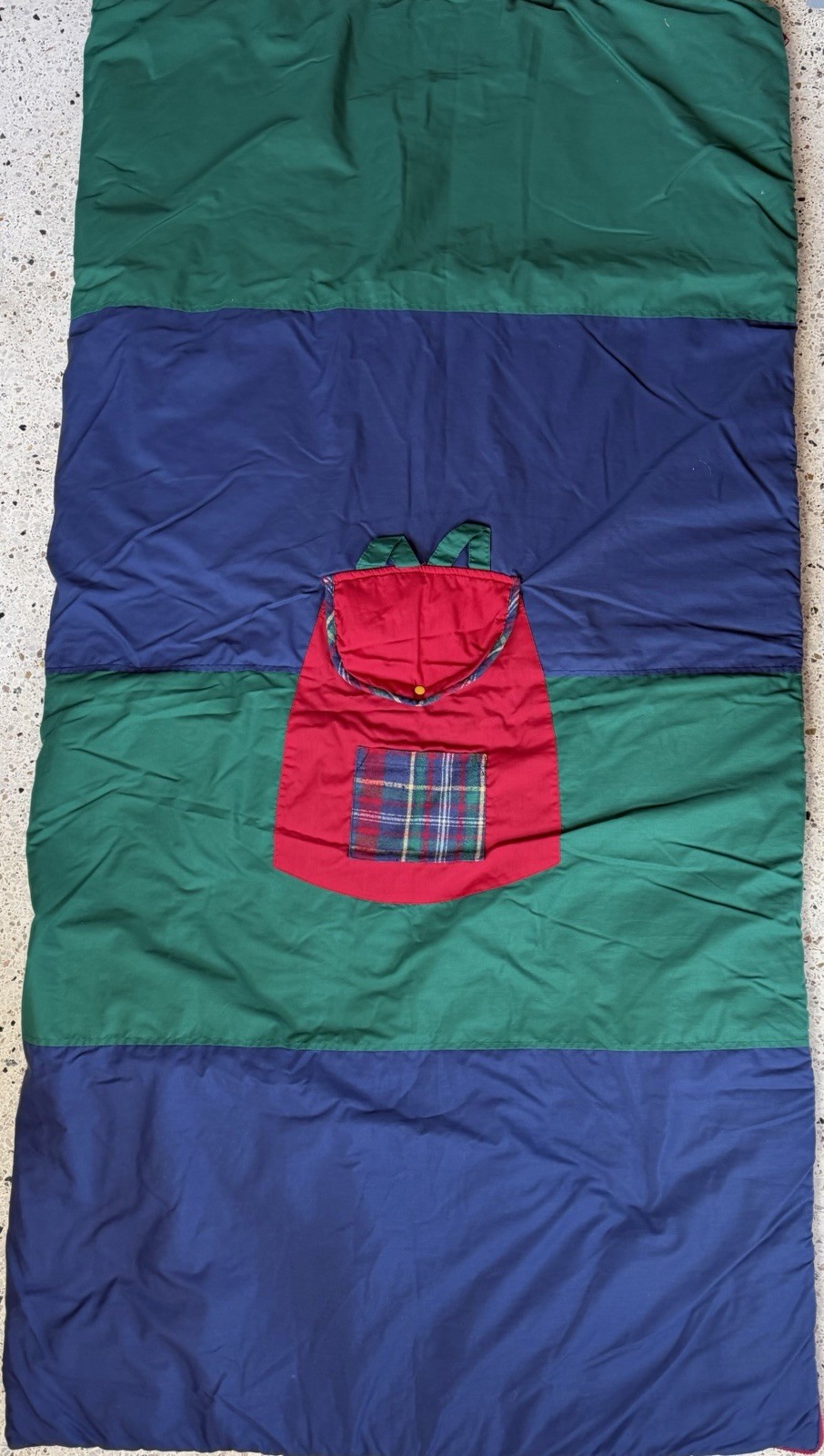 Vintage Child's Gymboree Sleeping Bag Navy Green and Red Plaid Flannel