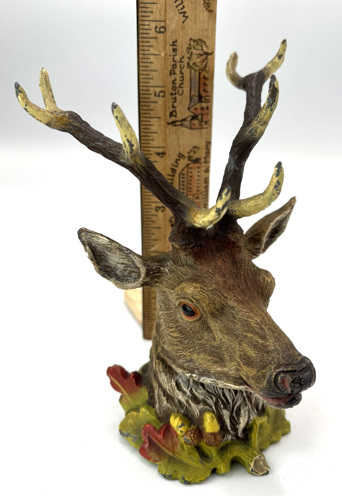 Antique Austrian Cold Painted Bronze Deer Head Stag Elk Pen Rest Holder Detail