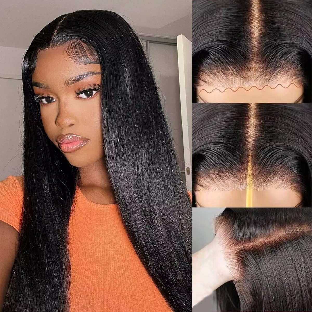 Straight Glueless Wigs Human Hair Pre Plucked Pre Cut 4x4 HD Lace Closure Wigs