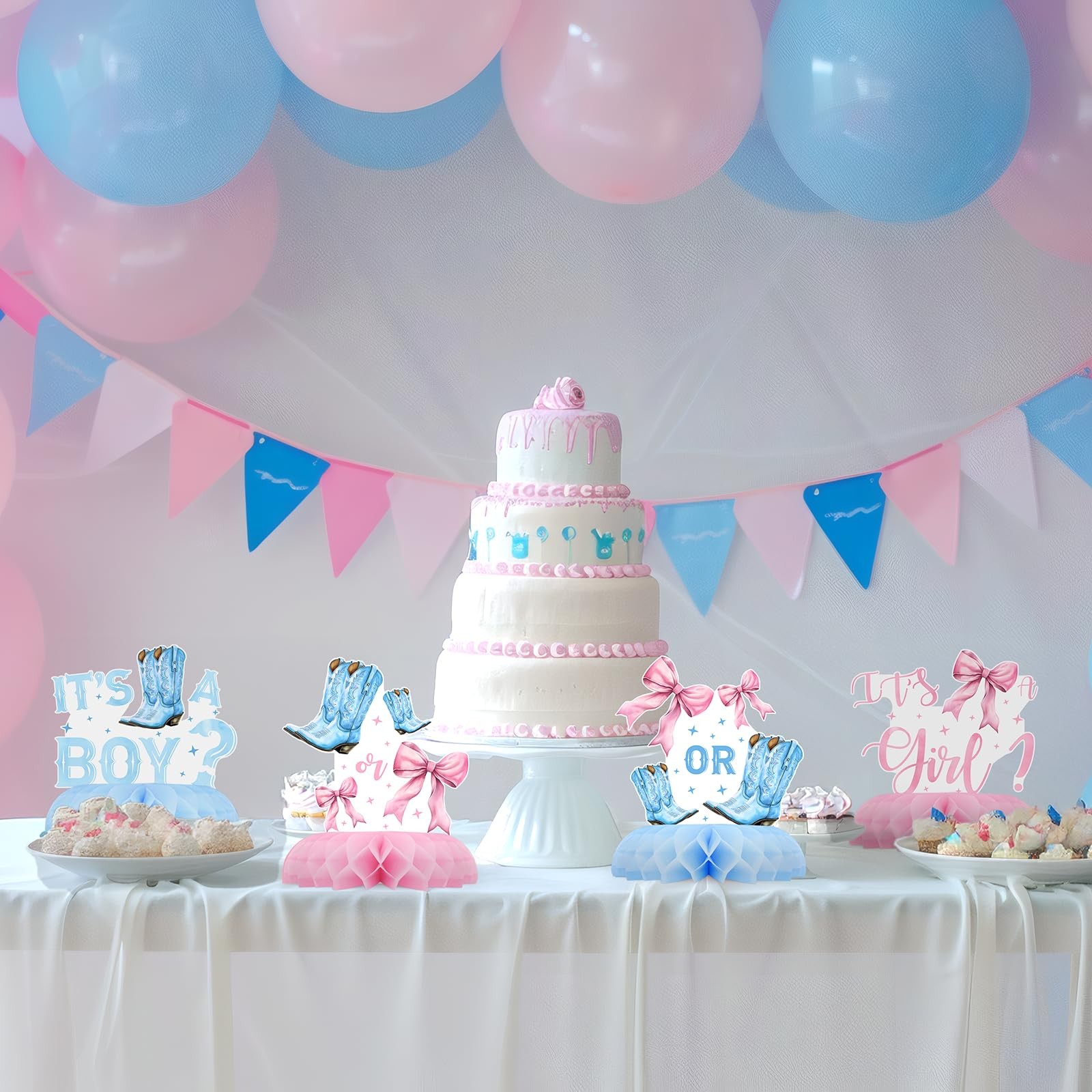 Bows or Boots Gender Reveal Table Centerpieces – 12PCS Pink and Blue Baby...