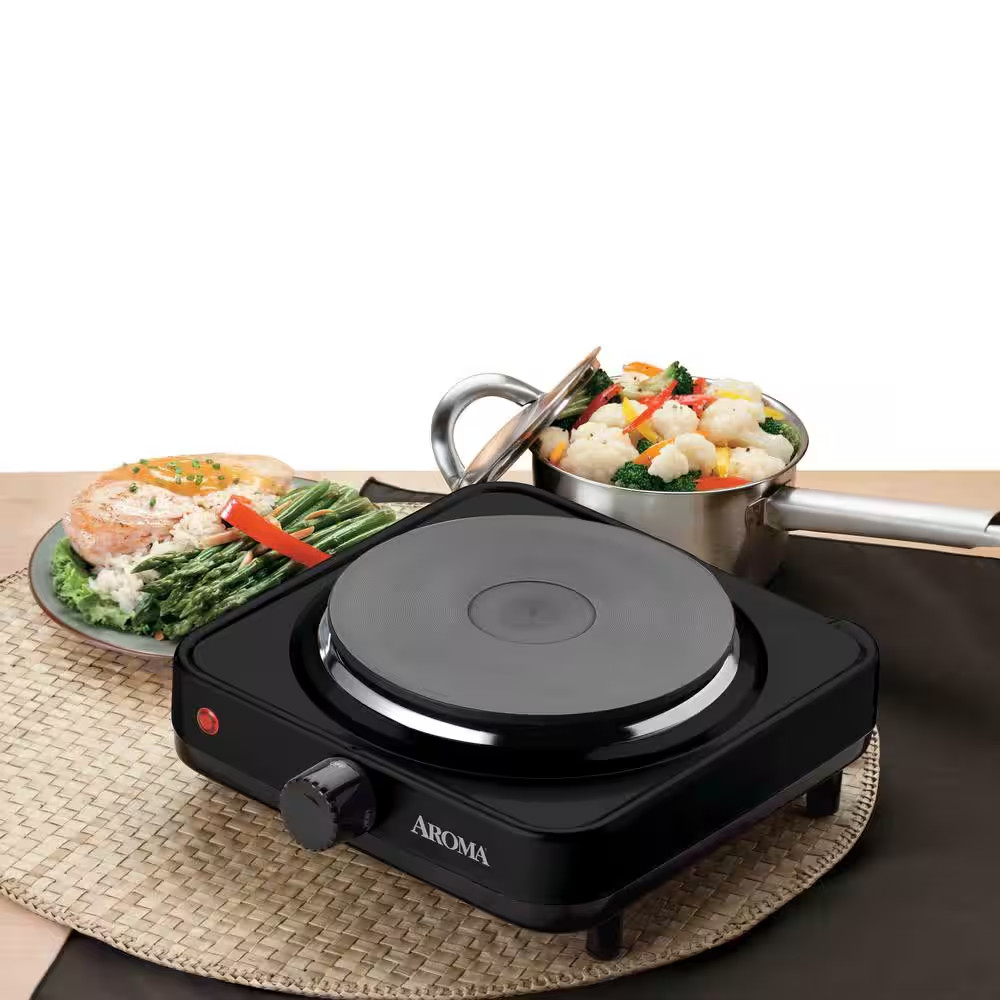 Single Burner 5.8 In. Black Diecast Hot Plate with Temperature Control
