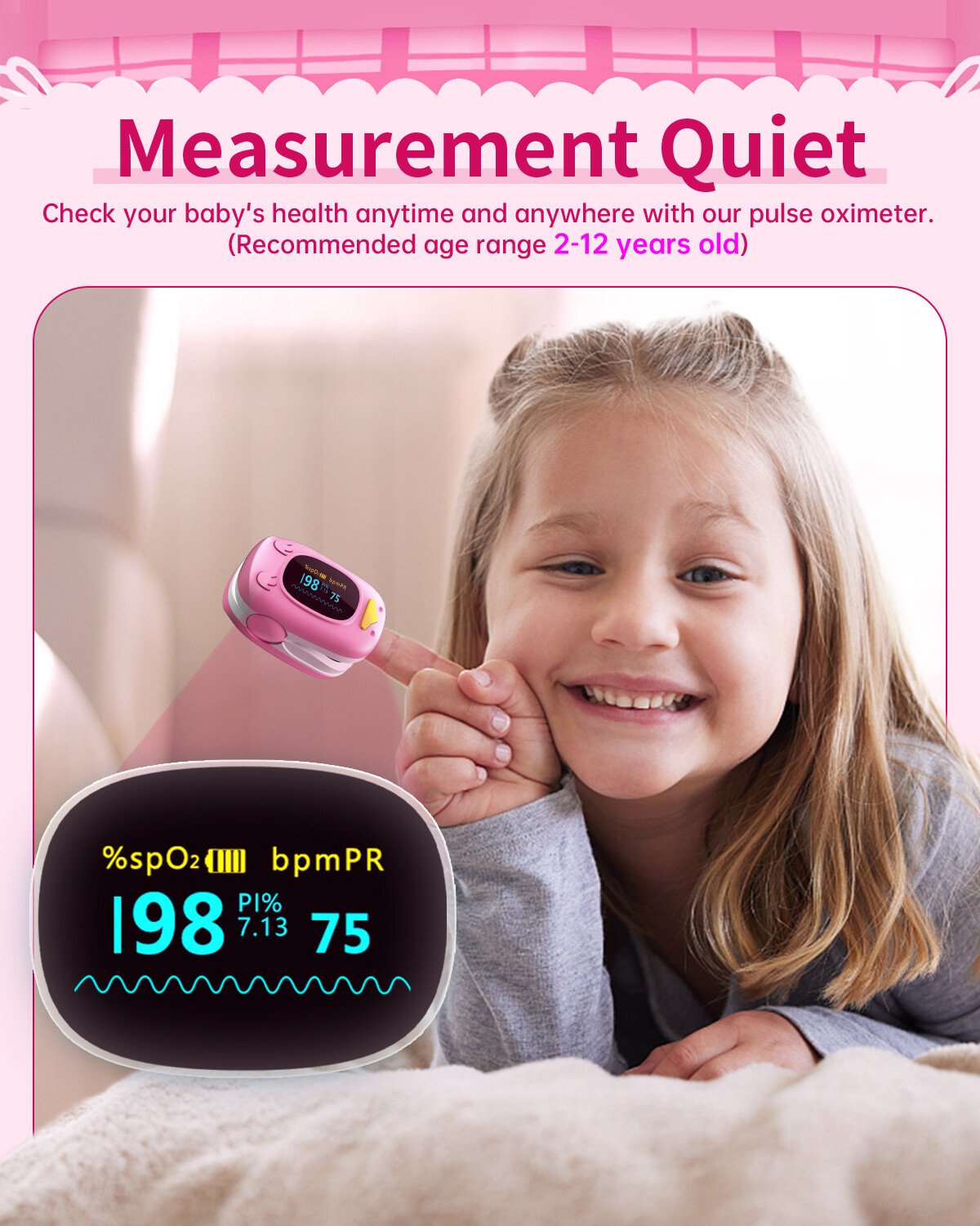 Child Pediatric Fingertip Pulse Oximeter SpO2 Blood Oxygen Heart Rate Monitor US