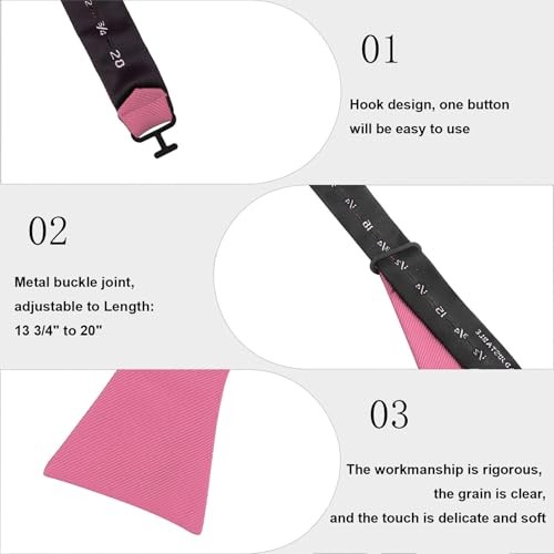 Men's Woven Self Tie Bow Tie and Pocket Square Men's Formal Wear 018-pink