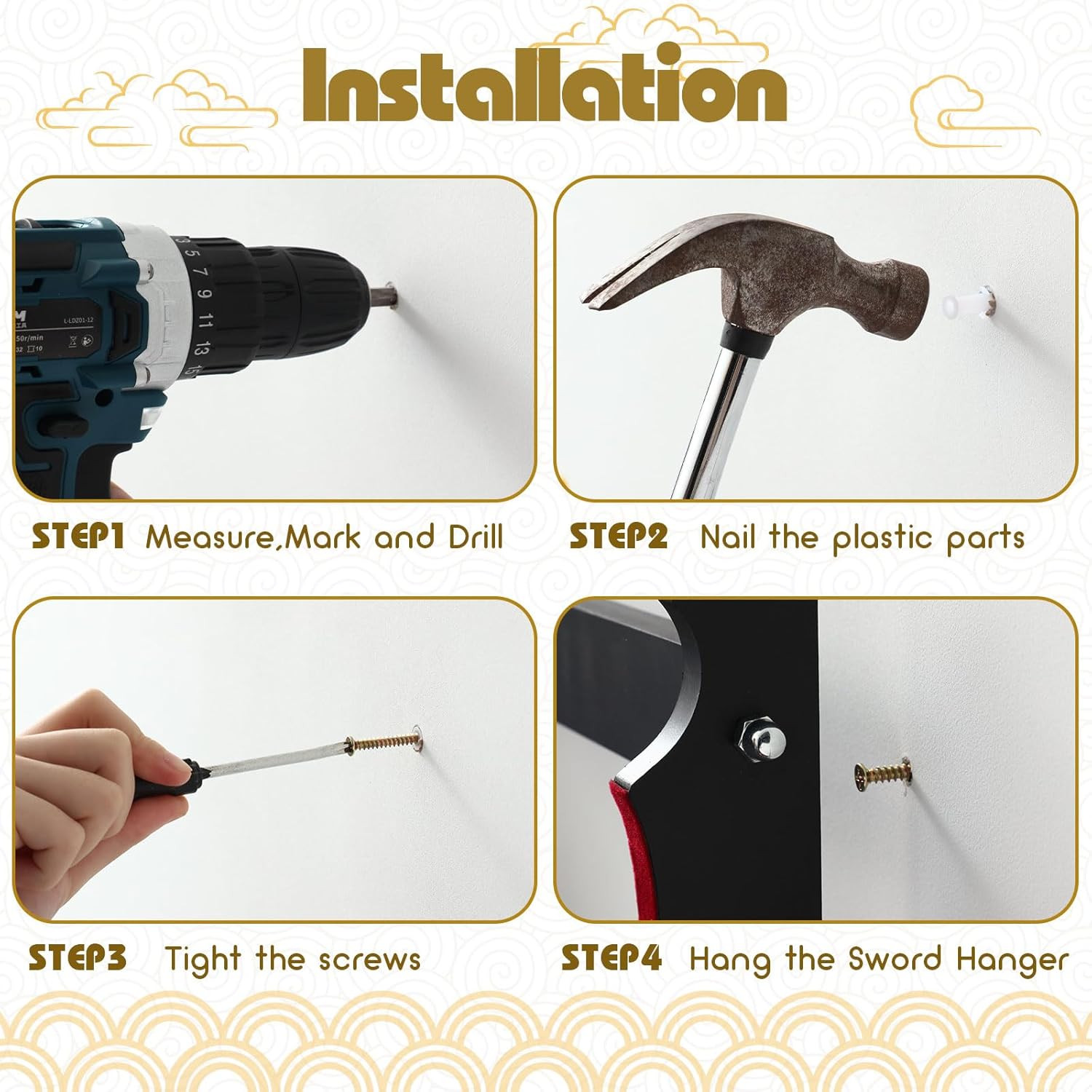 Katana Mount Sword Holder Stand Wall Mount Katana Samurai Sword Display 4Tier