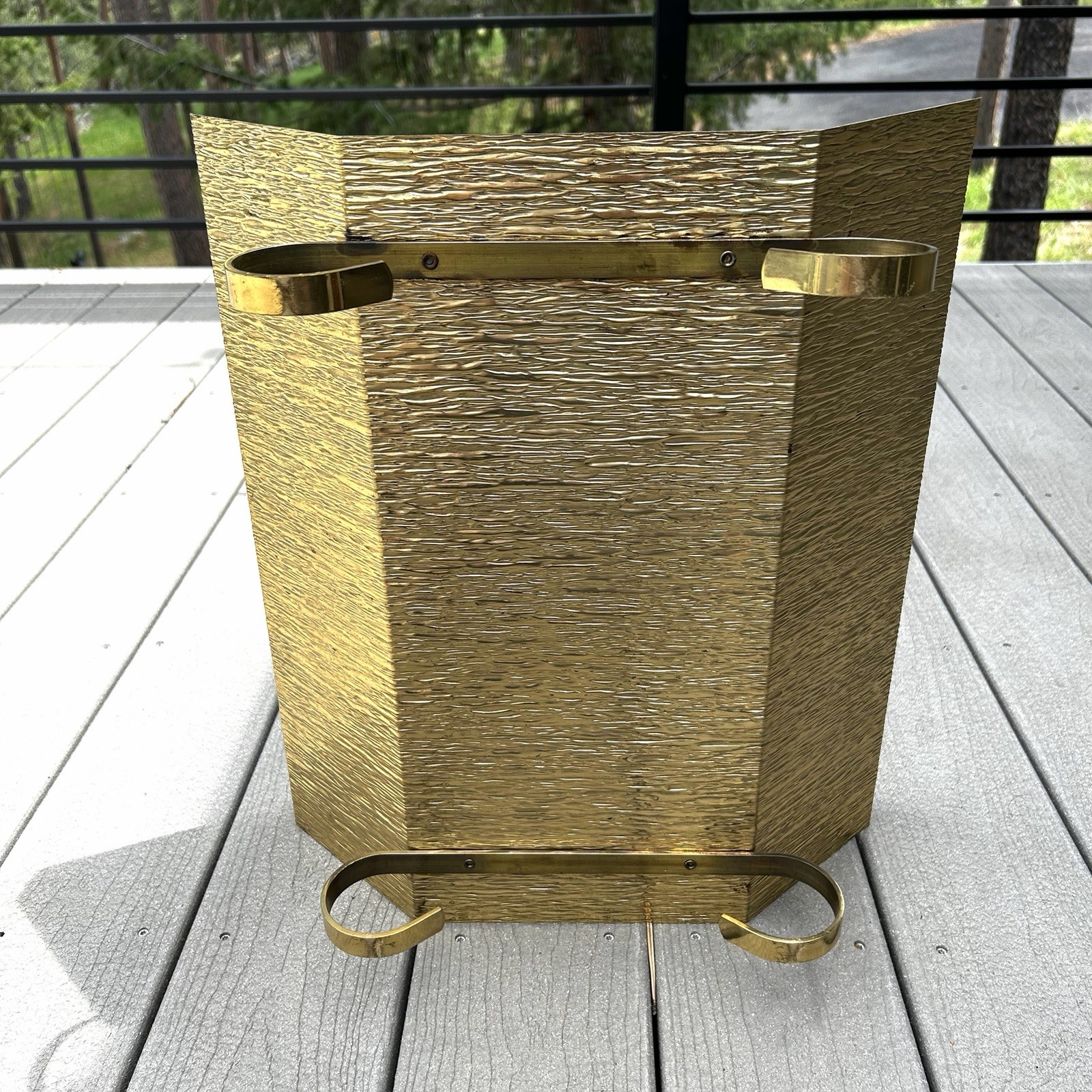 VTG Mid Century Brutalist Metal Brass Log Holder Hearth Fireplace 18x15.5x7