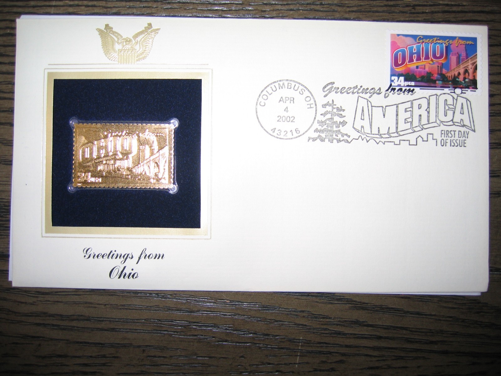 2002 OHIO Greetings From America replica Gold Stamp Golden COVER
