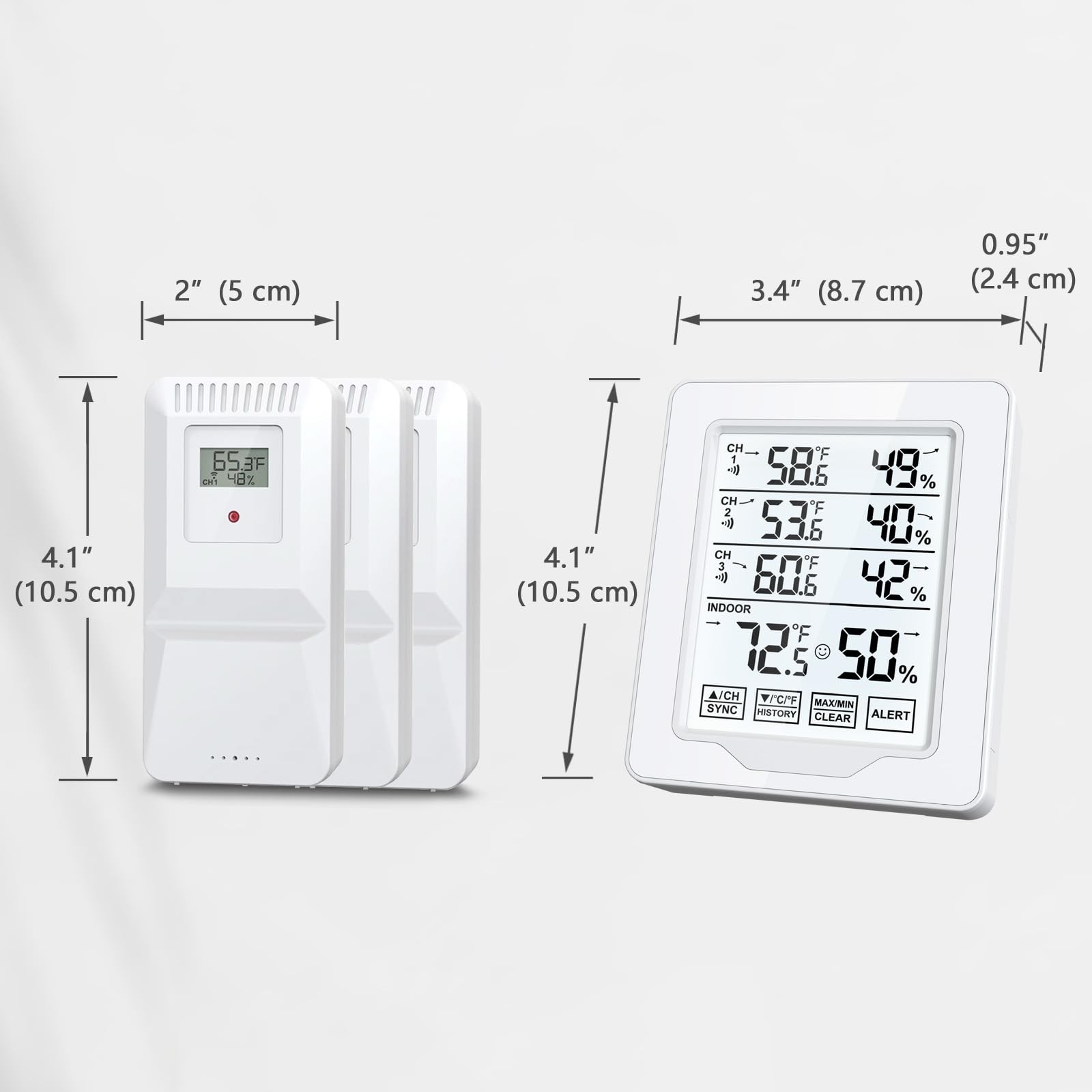Indoor Outdoor Thermometer Wireless with 3 Remote Sensors Digital Temperature