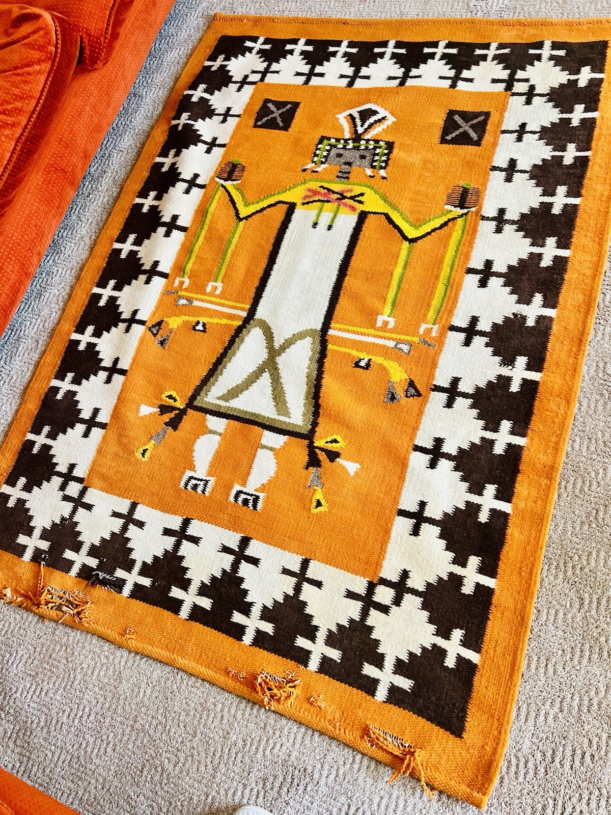 Beautiful Vintage Navajo Yie Rug Native American 47 x 33 Home Spun Wool As Is