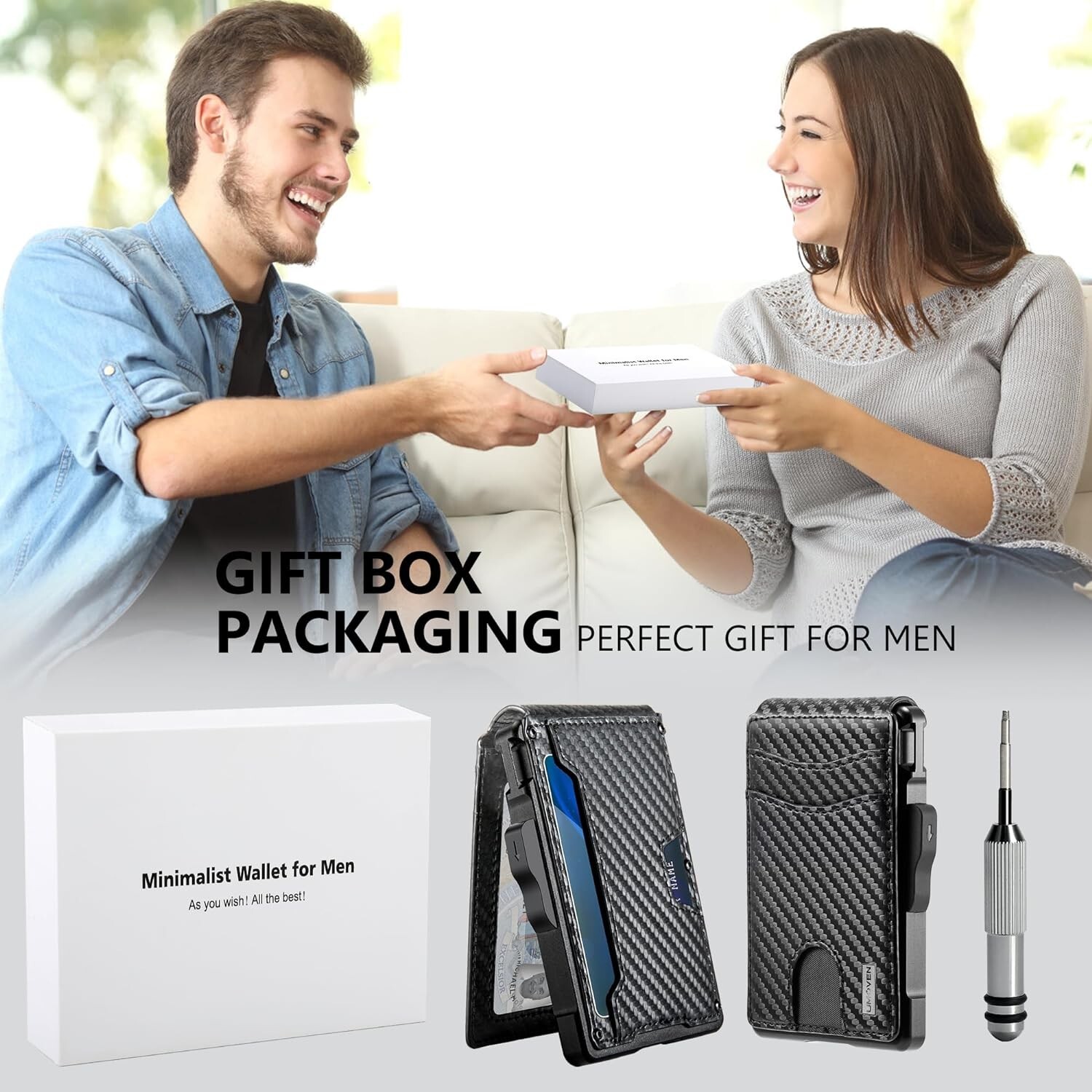 Men's Slim Pop Up Bifold Wallet with Money Clip, Minimalist RFID Blocking Wallet