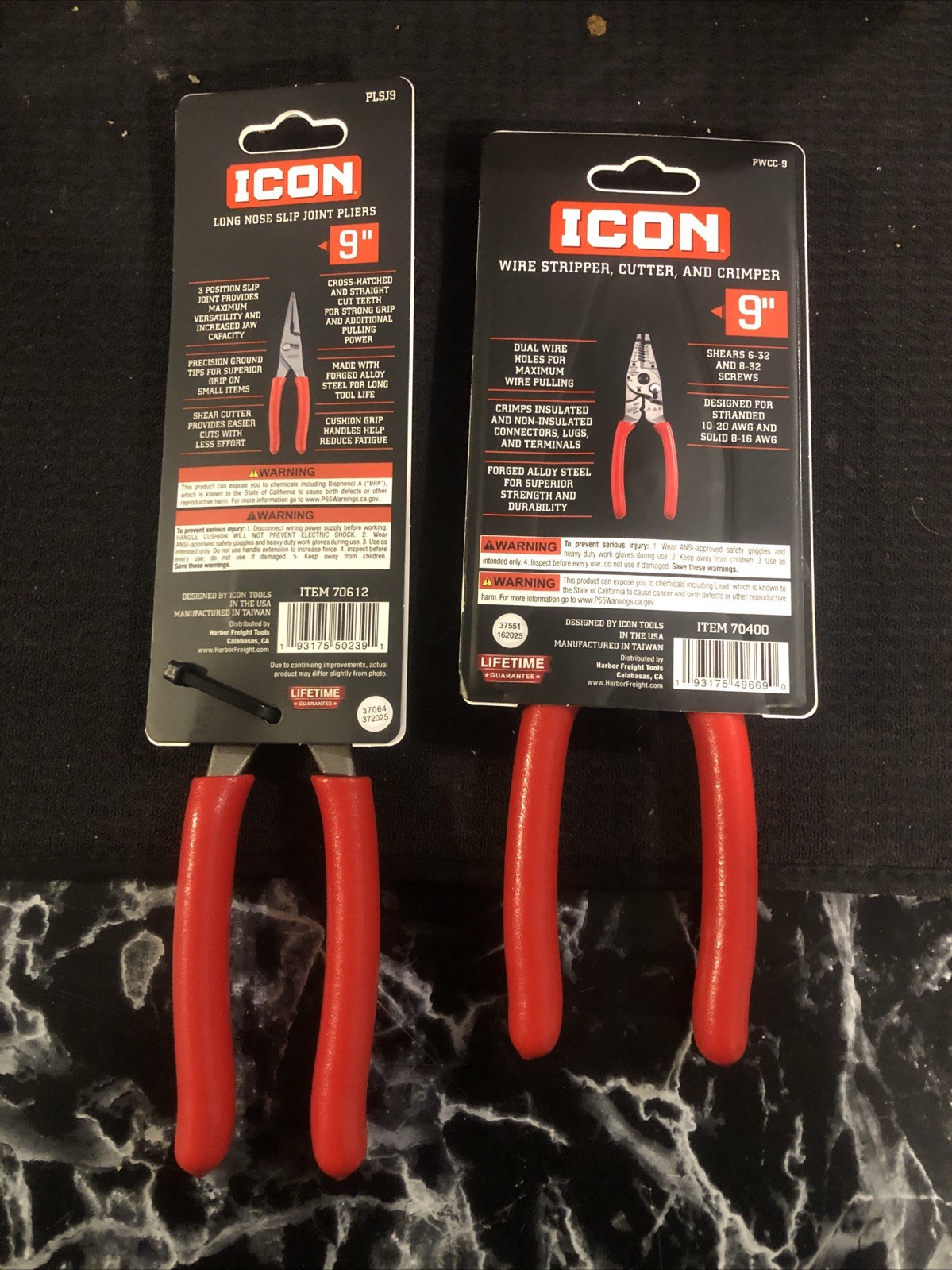 New! ICON 9 Inch Long Needle Nose Slip Joint Adjustable Pliers And Iconwirestrip