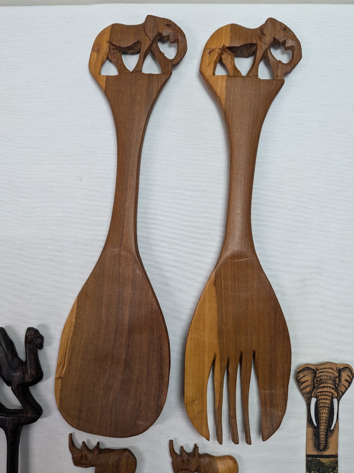 African Hand Made Carved Wooded Elephant Divided Bowl & Animal Serving Utensils