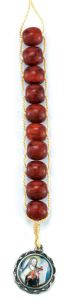 St. Therese One Decade Wood Sacrifice Beads / Rosary  7.5" in Length